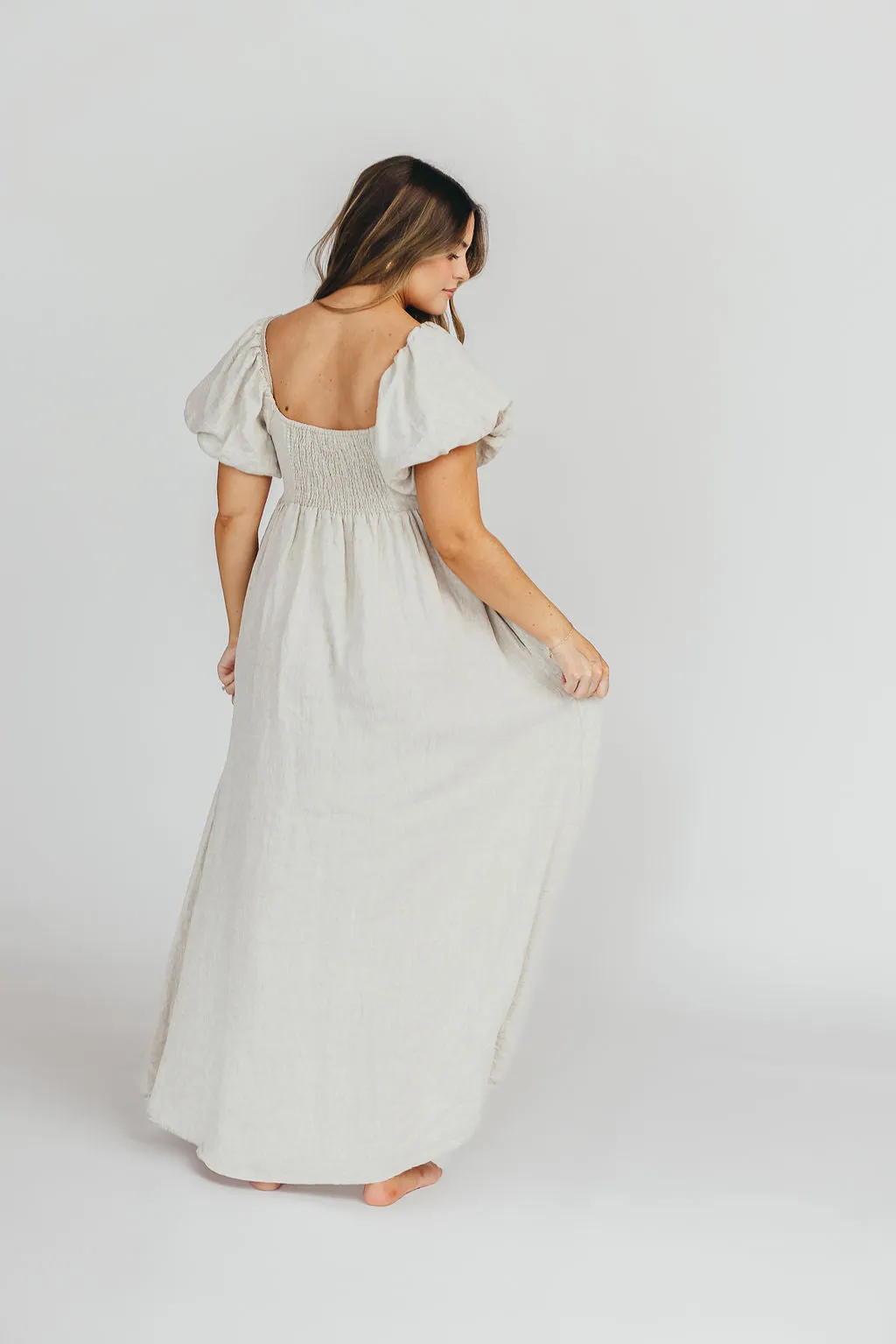 Candace Maxi Dress in Natural - 100% Linen - Bump Friendly