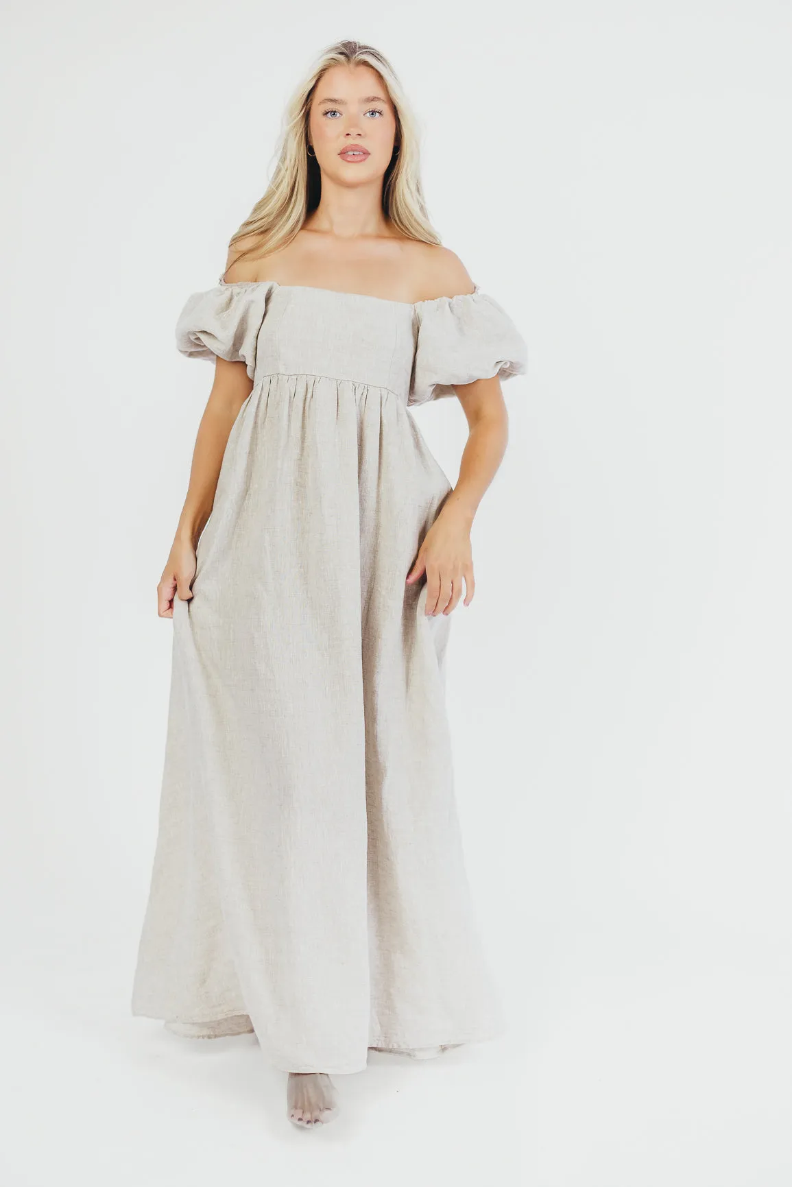 Candace Maxi Dress in Natural - 100% Linen - Bump Friendly