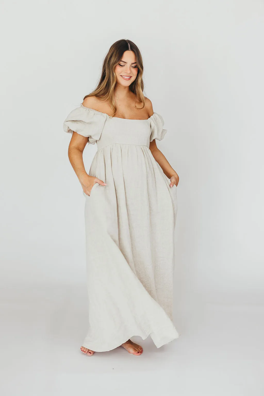 Candace Maxi Dress in Natural - 100% Linen - Bump Friendly