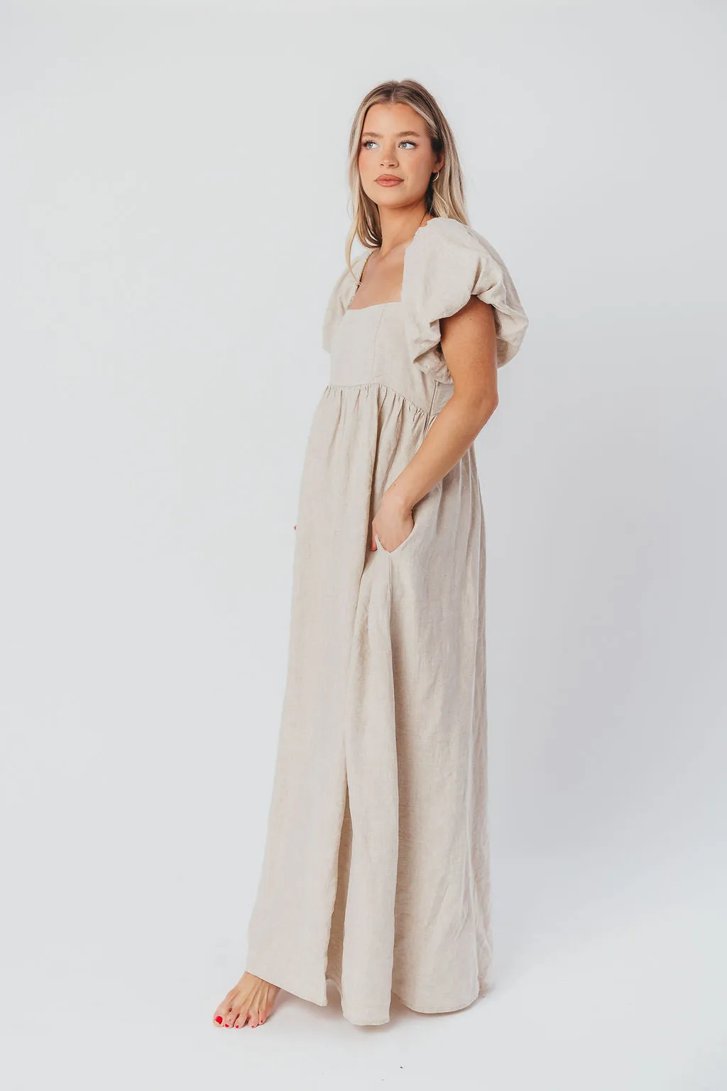 Candace Maxi Dress in Natural - 100% Linen - Bump Friendly