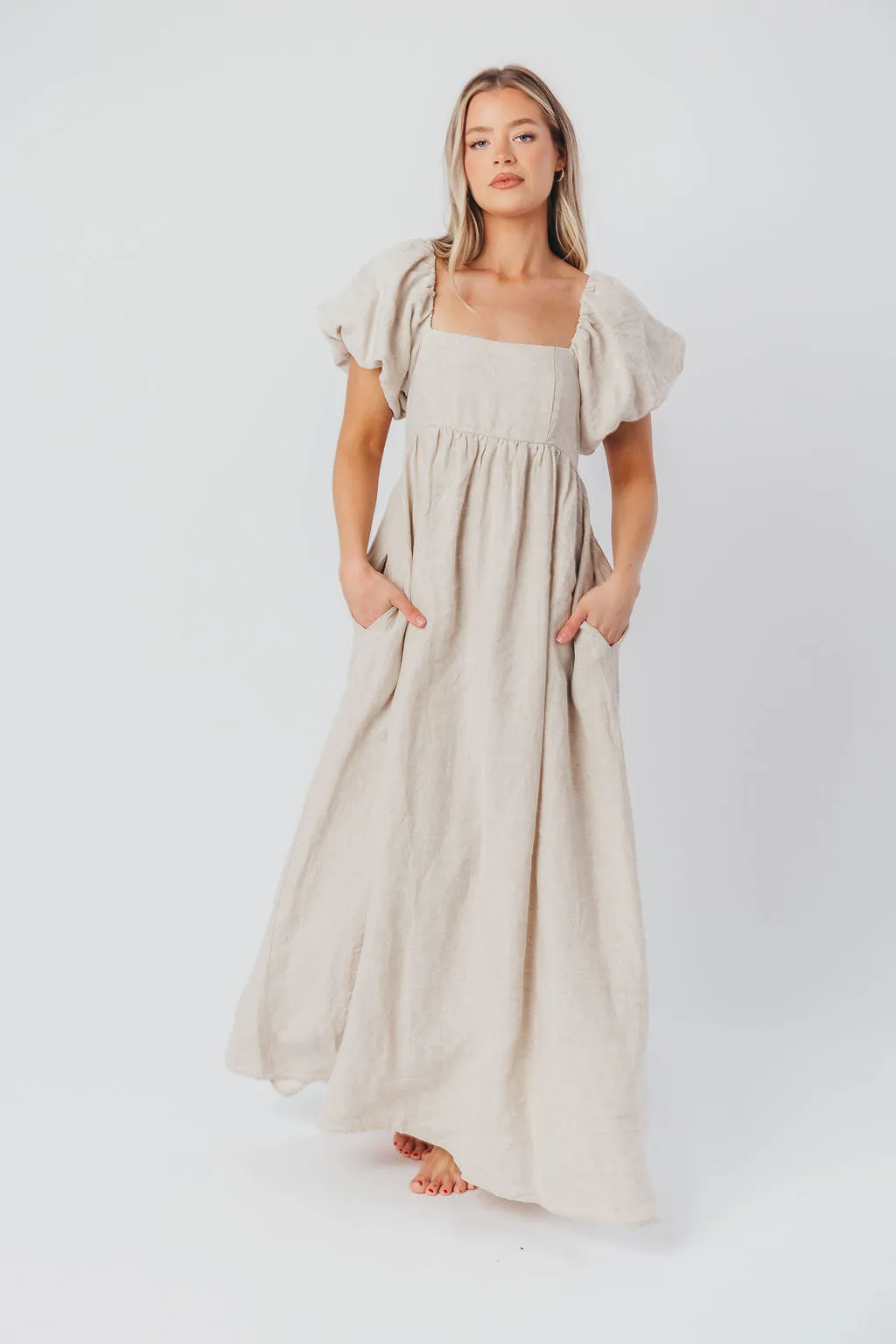 Candace Maxi Dress in Natural - 100% Linen - Bump Friendly