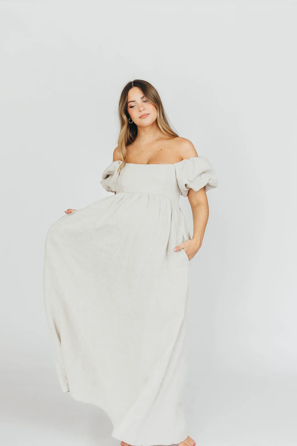 Candace Maxi Dress in Natural - 100% Linen - Bump Friendly