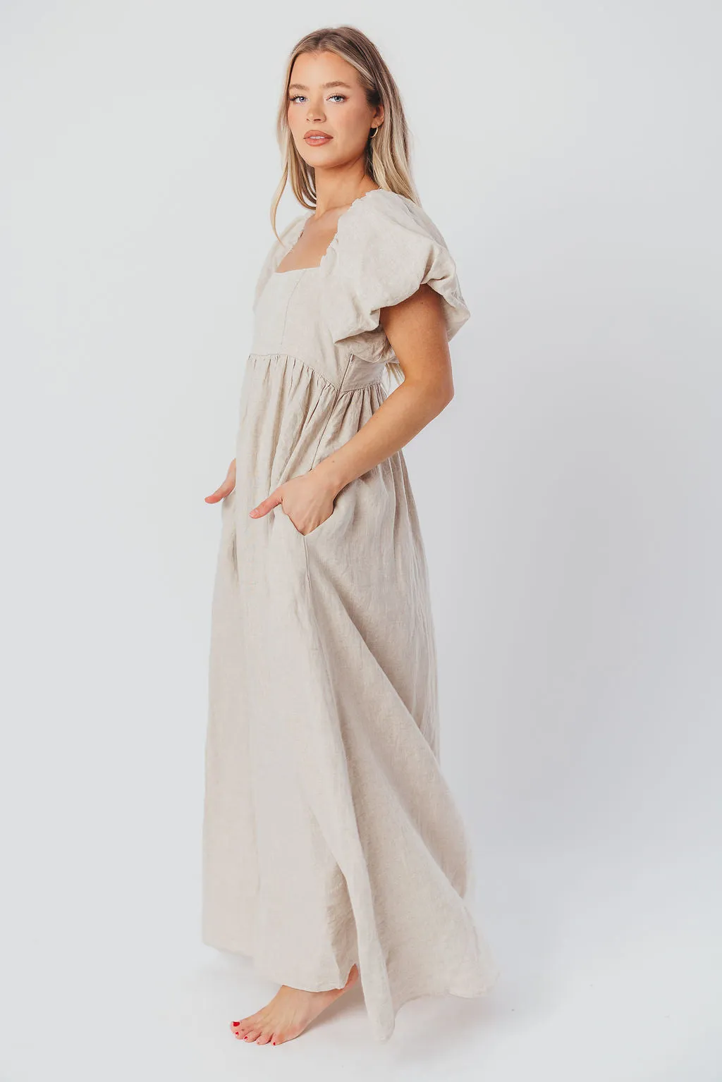 Candace Maxi Dress in Natural - 100% Linen - Bump Friendly