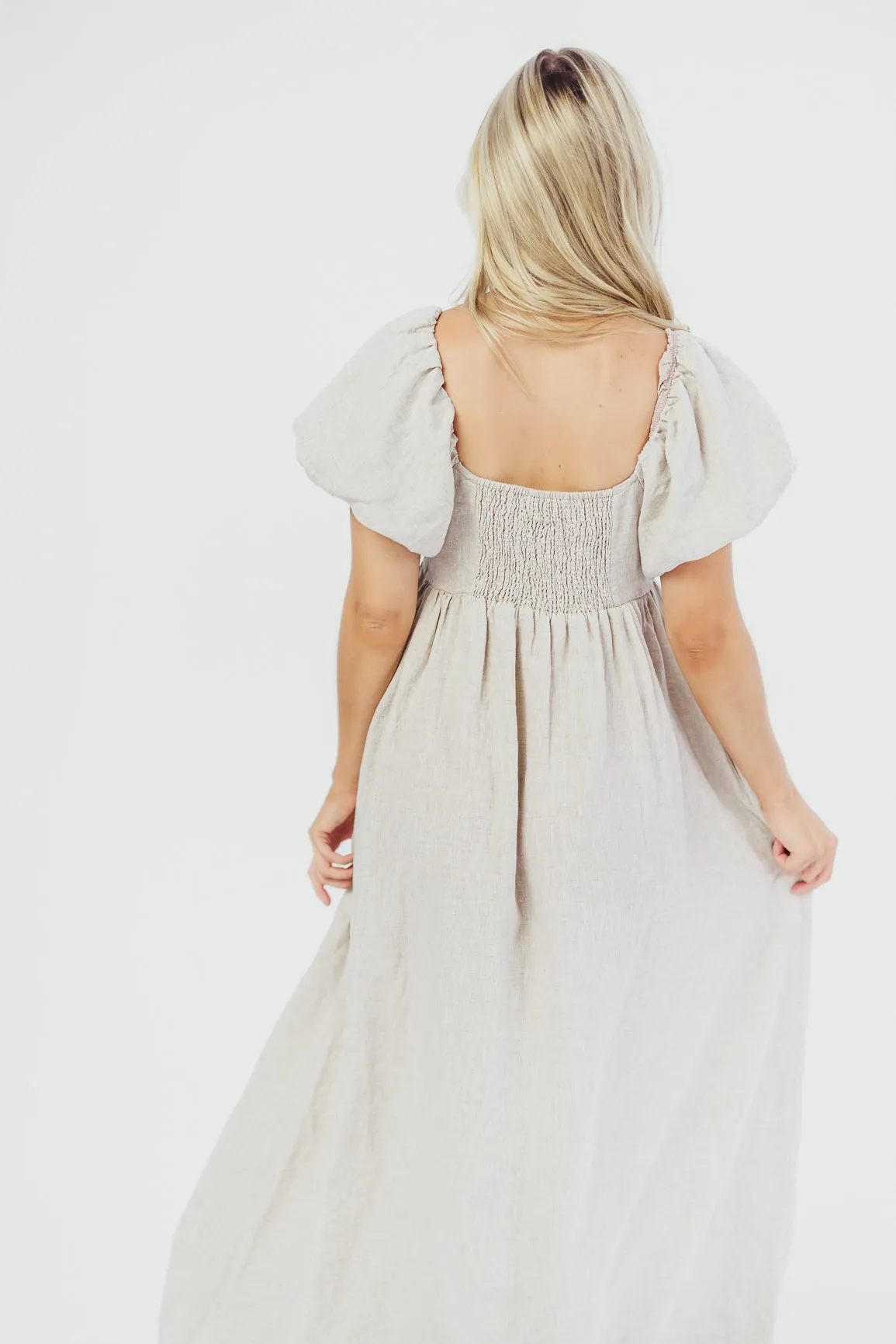 Candace Maxi Dress in Natural - 100% Linen - Bump Friendly