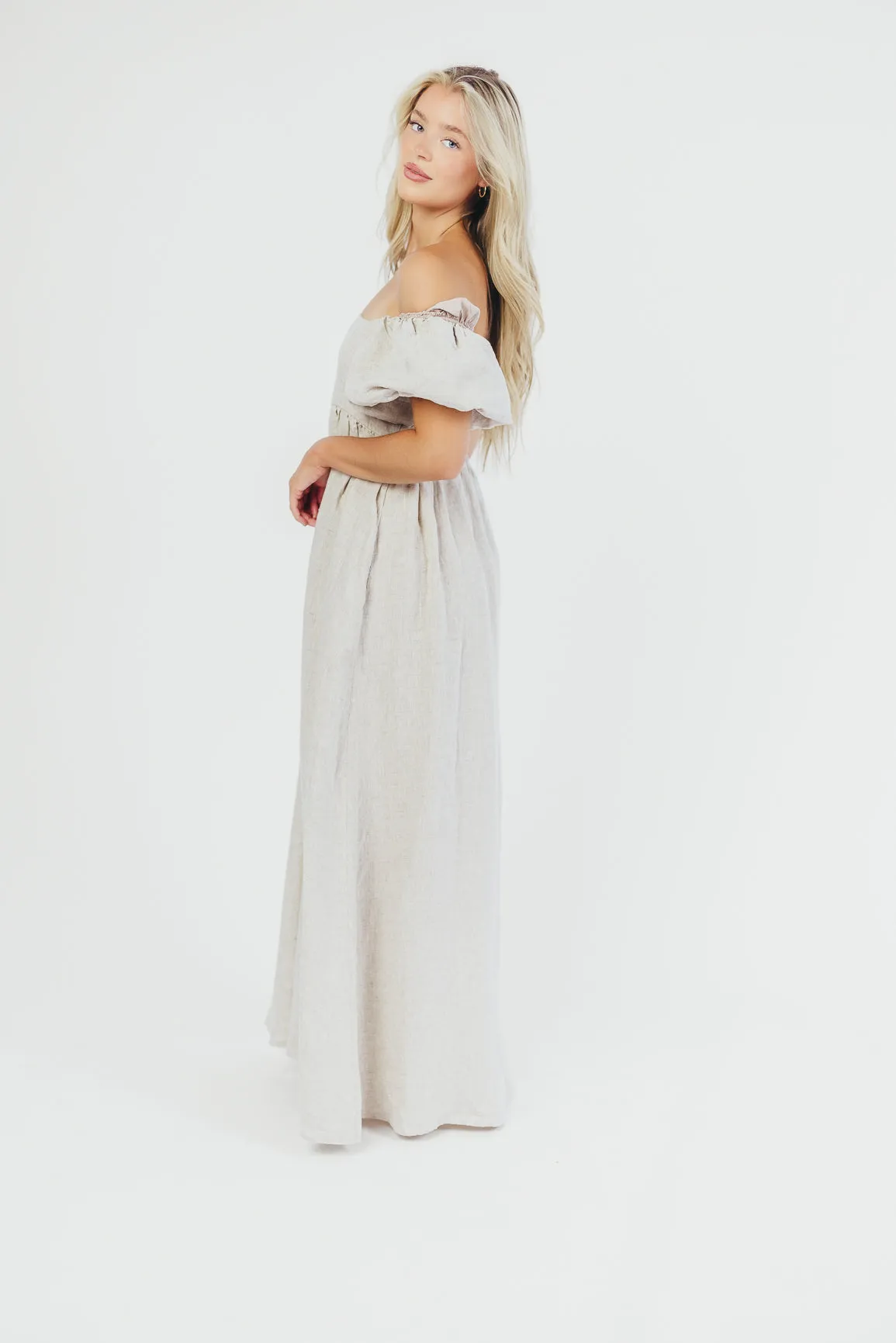 Candace Maxi Dress in Natural - 100% Linen - Bump Friendly