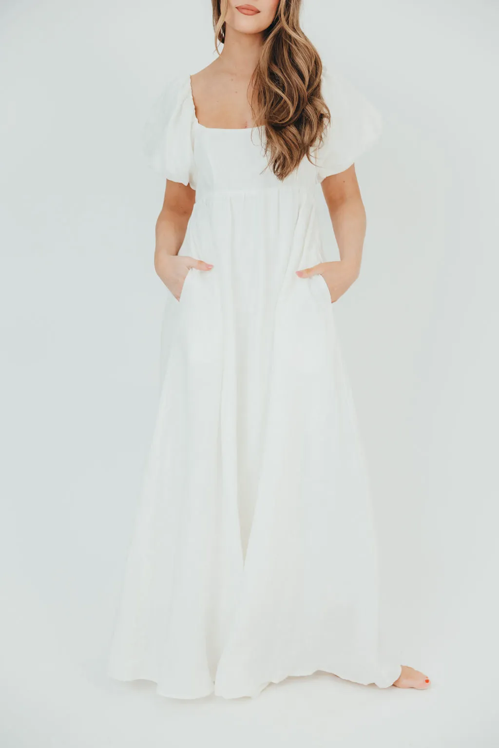 Candace Maxi Dress in Off-White - 100% Linen - Bump Friendly