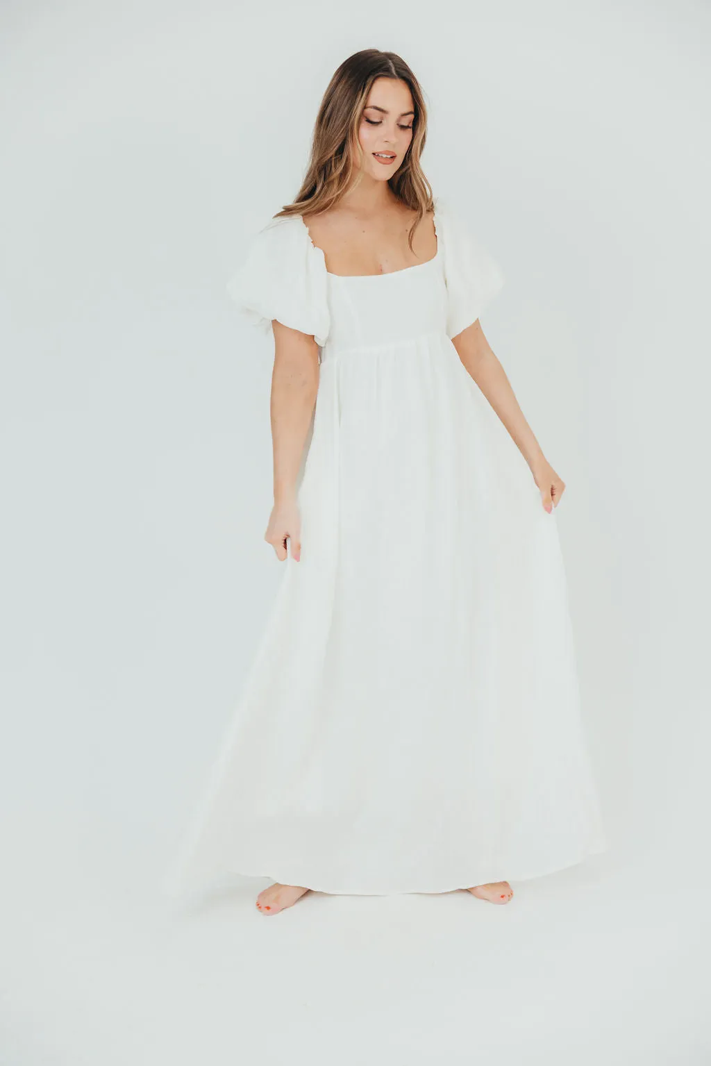 Candace Maxi Dress in Off-White - 100% Linen - Bump Friendly