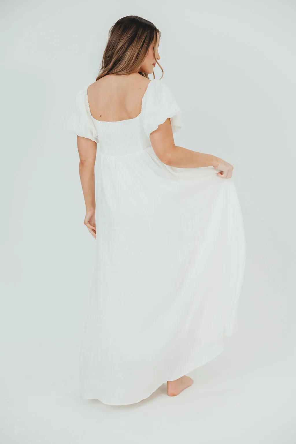 Candace Maxi Dress in Off-White - 100% Linen - Bump Friendly