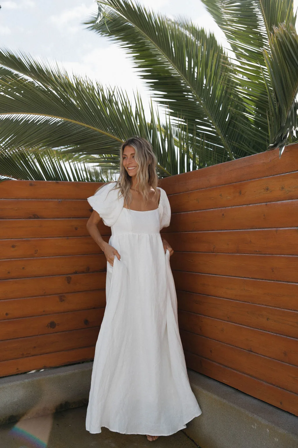 Candace Maxi Dress in Off-White - 100% Linen - Bump Friendly