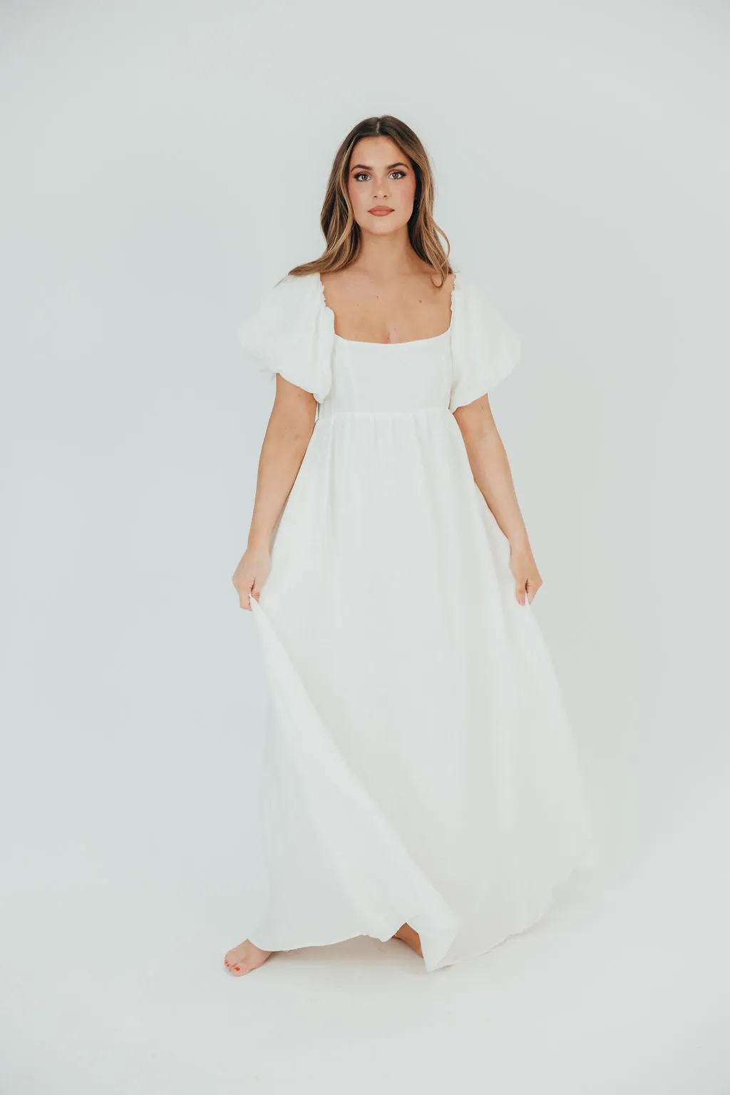 Candace Maxi Dress in Off-White - 100% Linen - Bump Friendly