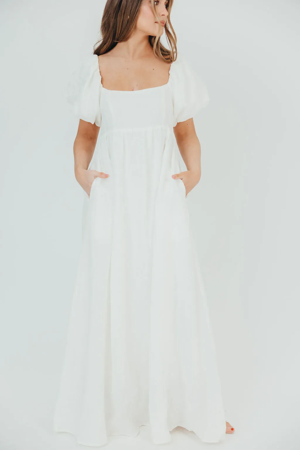 Candace Maxi Dress in Off-White - 100% Linen - Bump Friendly