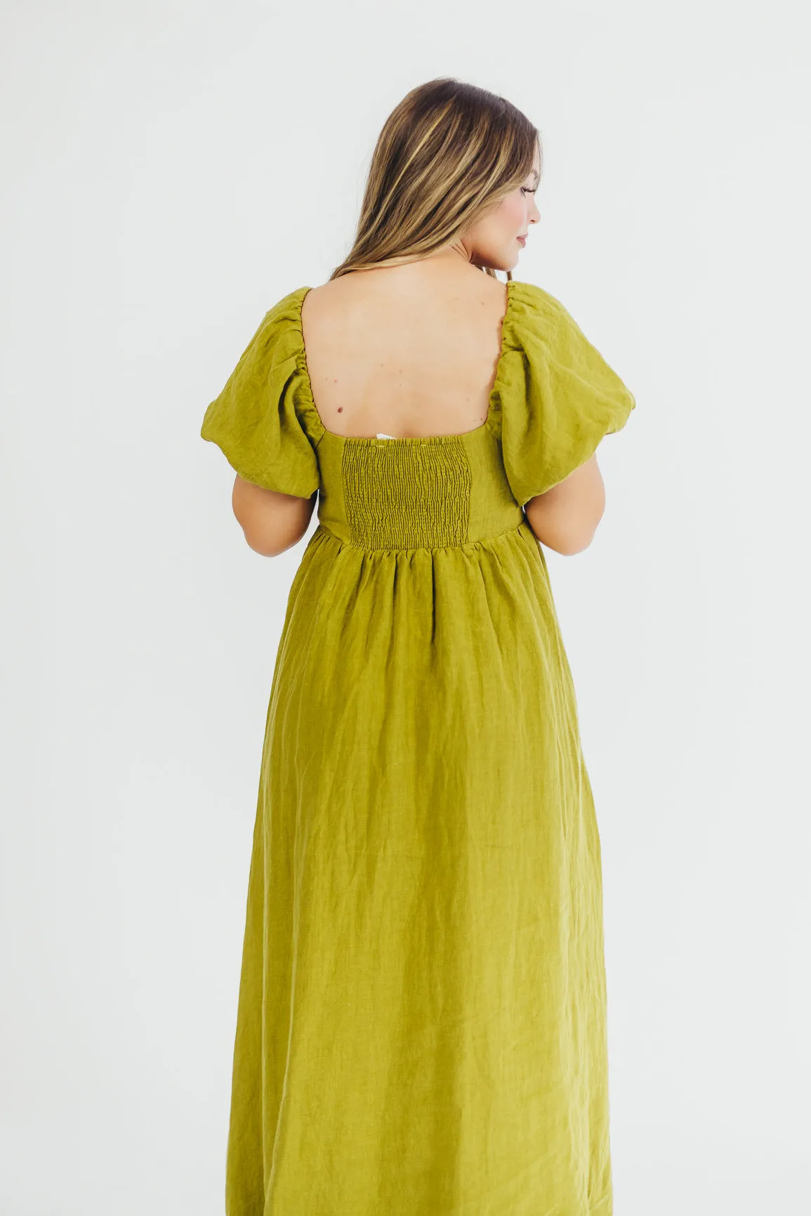 Candace Maxi Dress in Olive - 100% Linen - Bump Friendly