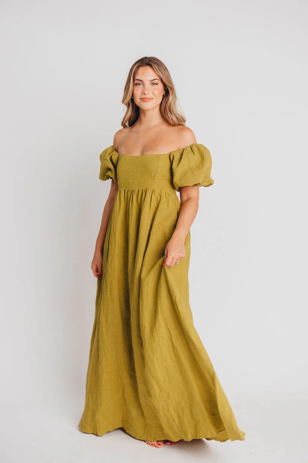 Candace Maxi Dress in Olive - 100% Linen - Bump Friendly