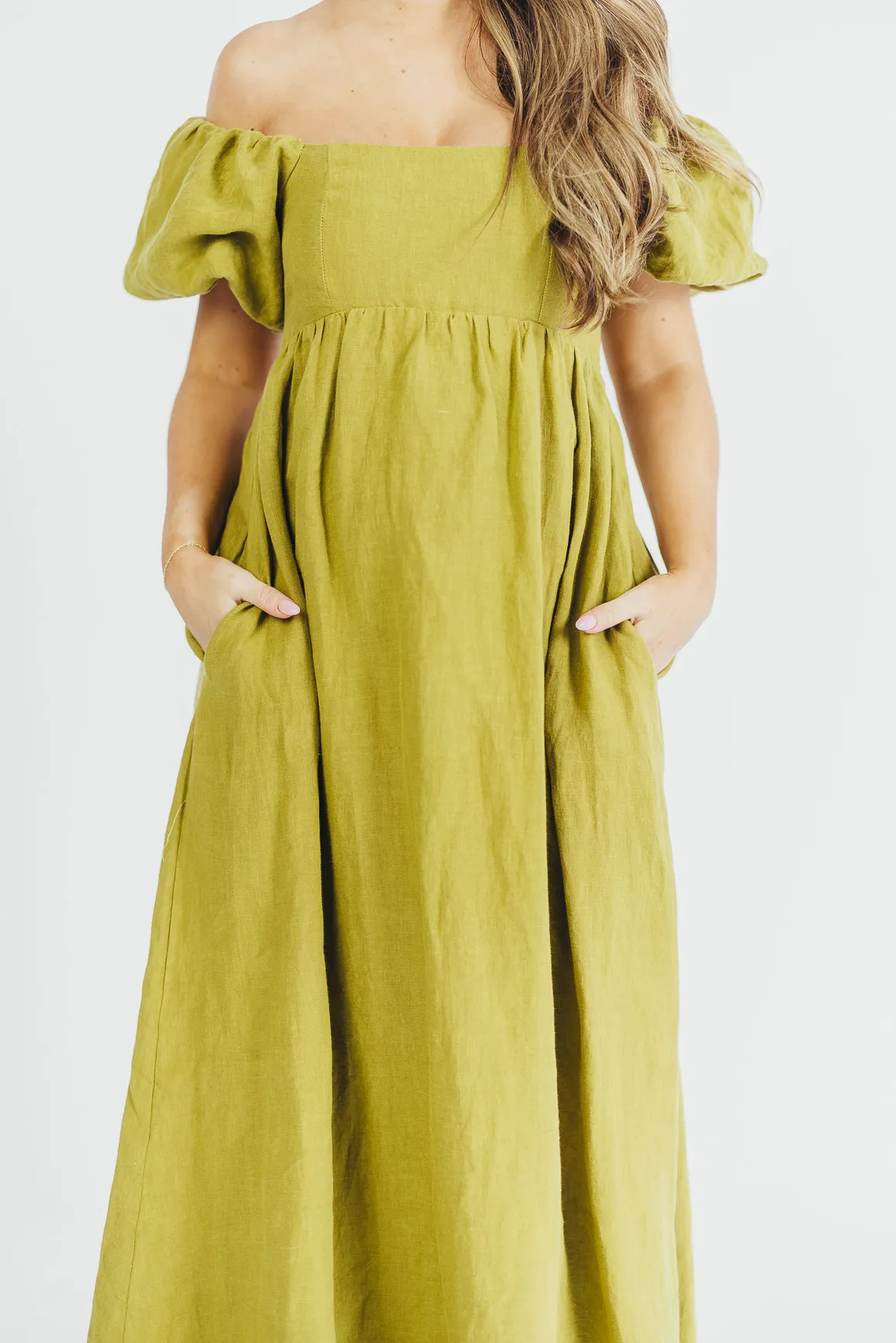 Candace Maxi Dress in Olive - 100% Linen - Bump Friendly