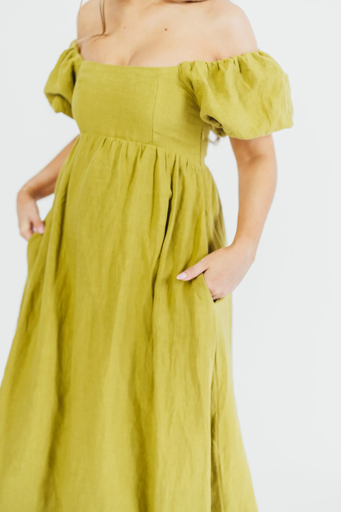 Candace Maxi Dress in Olive - 100% Linen - Bump Friendly