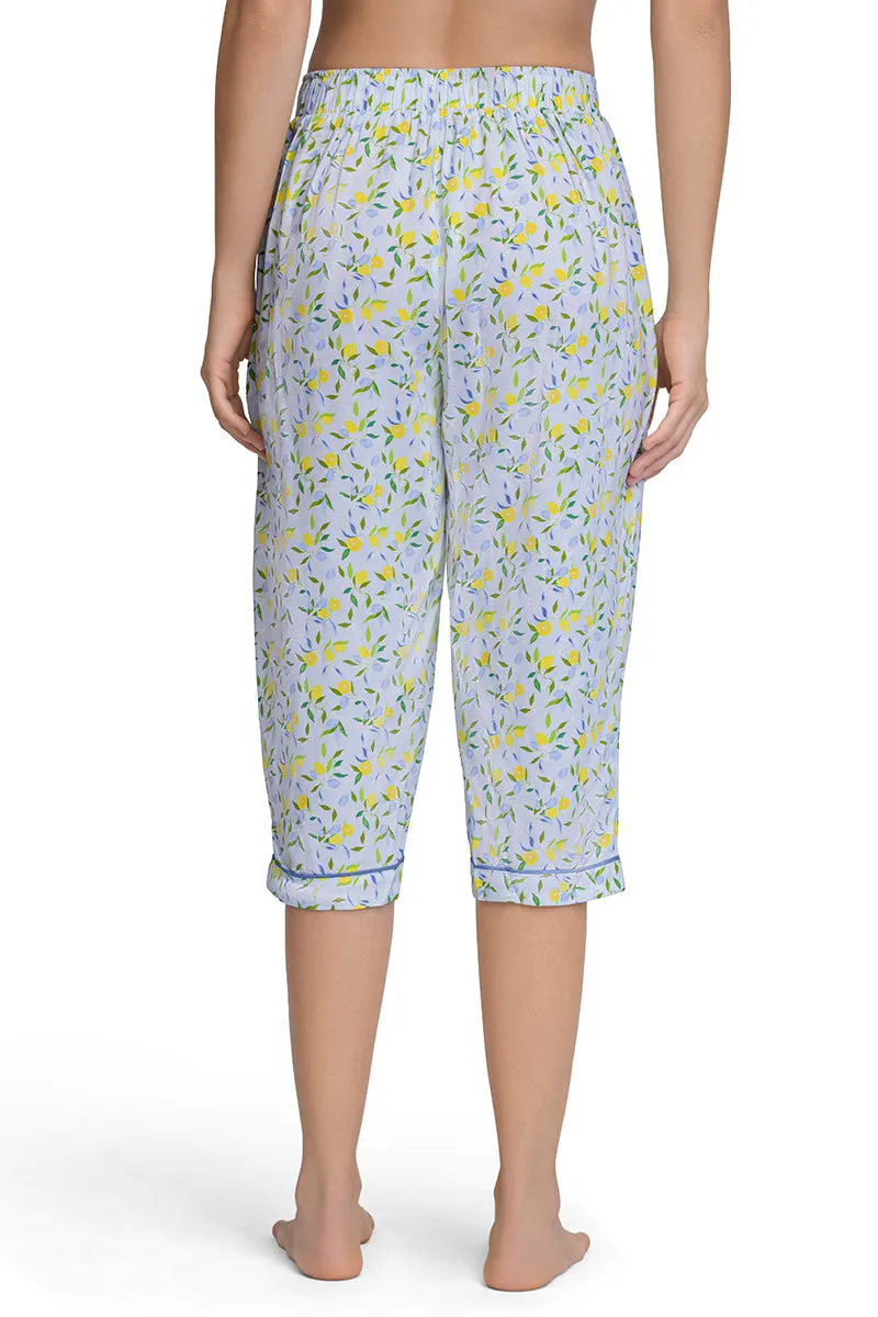 Capri Length Pyjama Bottom - Lemon Leaf Pr