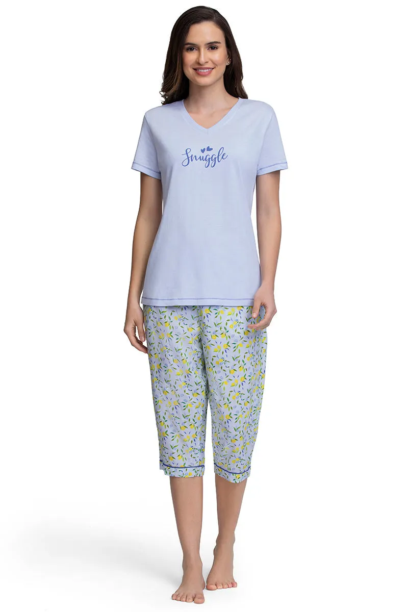 Capri Length Pyjama Bottom - Lemon Leaf Pr