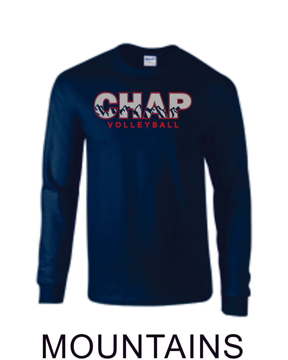 Chap Volleyball Long Sleeve Tee - 4 designs-Matte or Glitter