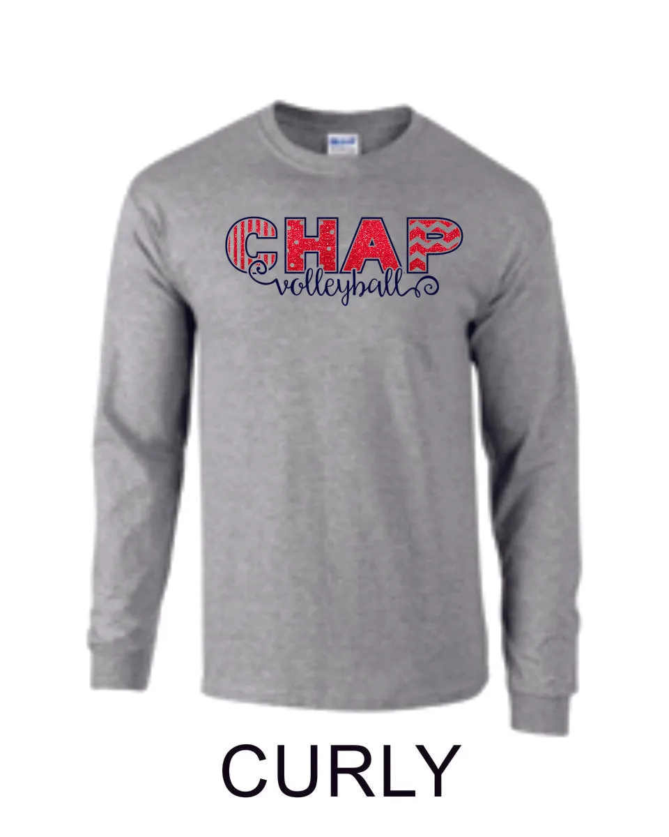 Chap Volleyball Long Sleeve Tee - 4 designs-Matte or Glitter