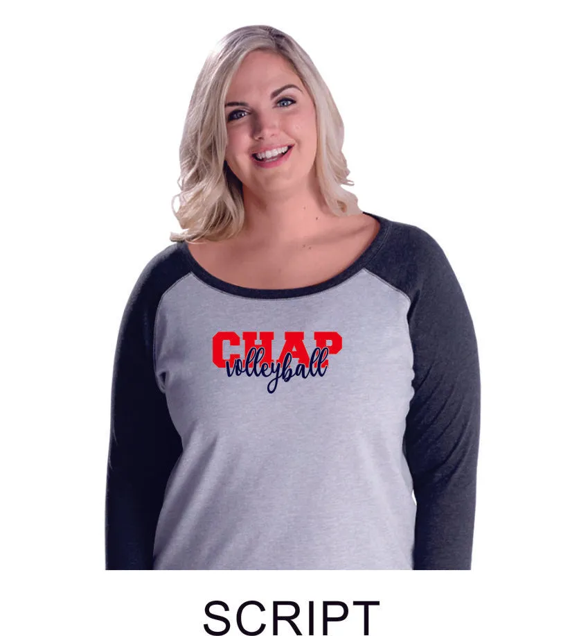 Chap Volleyballl Curvy Lady Raglan -3 designs - Matte or Glitter