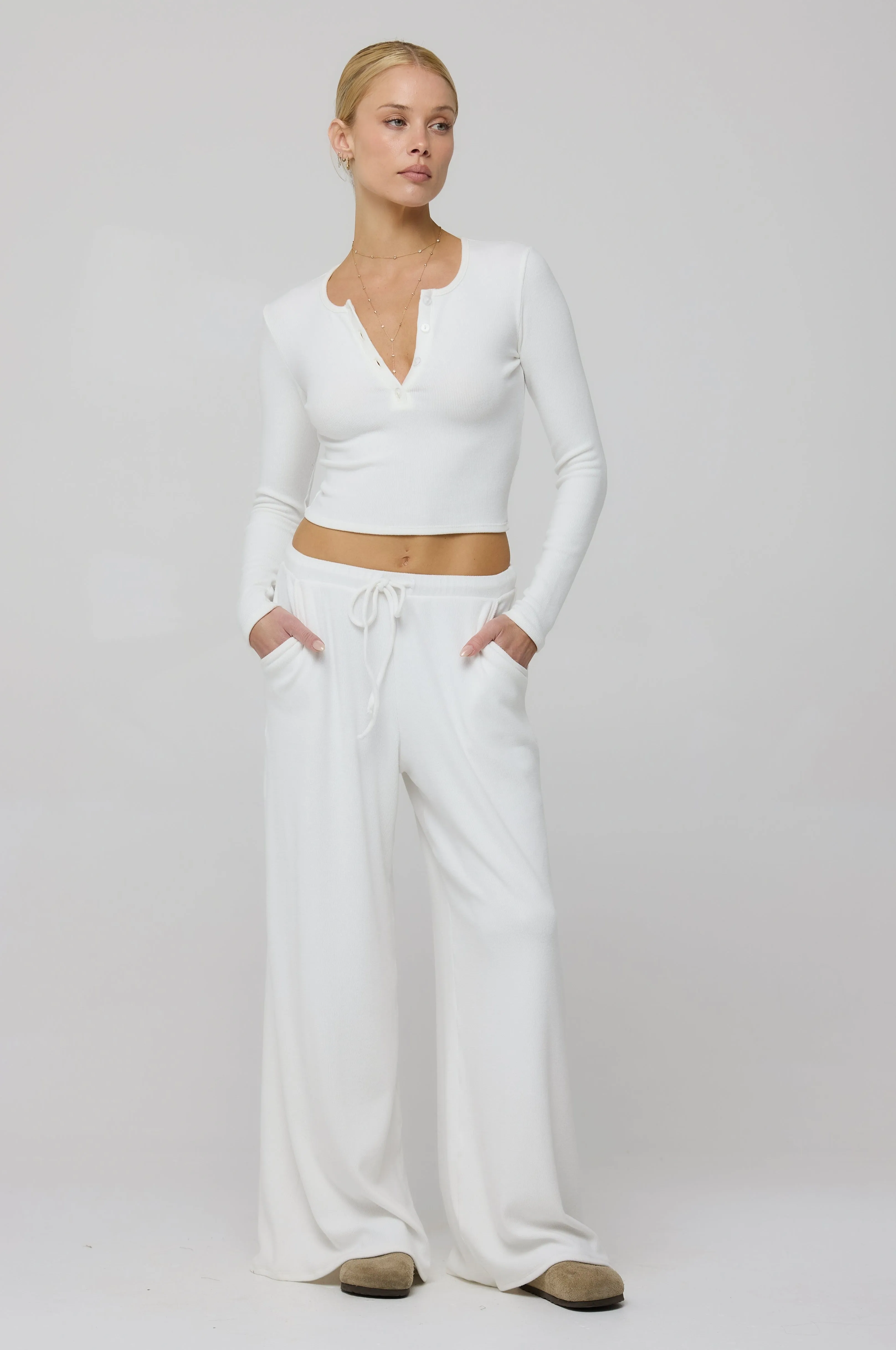 Chase Rib Pant in White