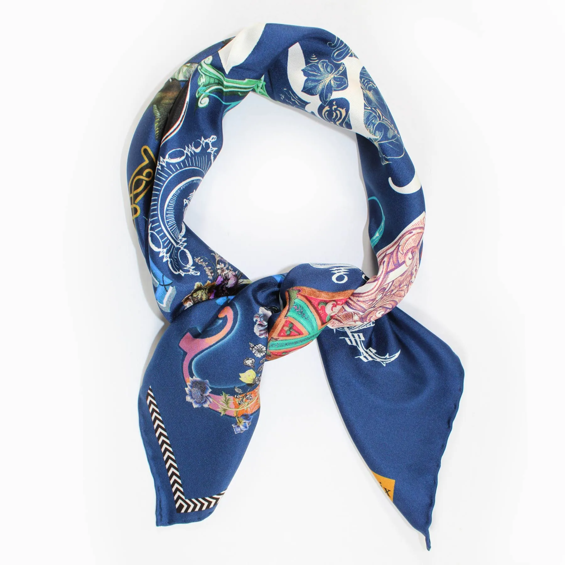 Christian Lacroix Scarf Navy Letters Design- Twill Silk 27 Inch Square Foulard SALE