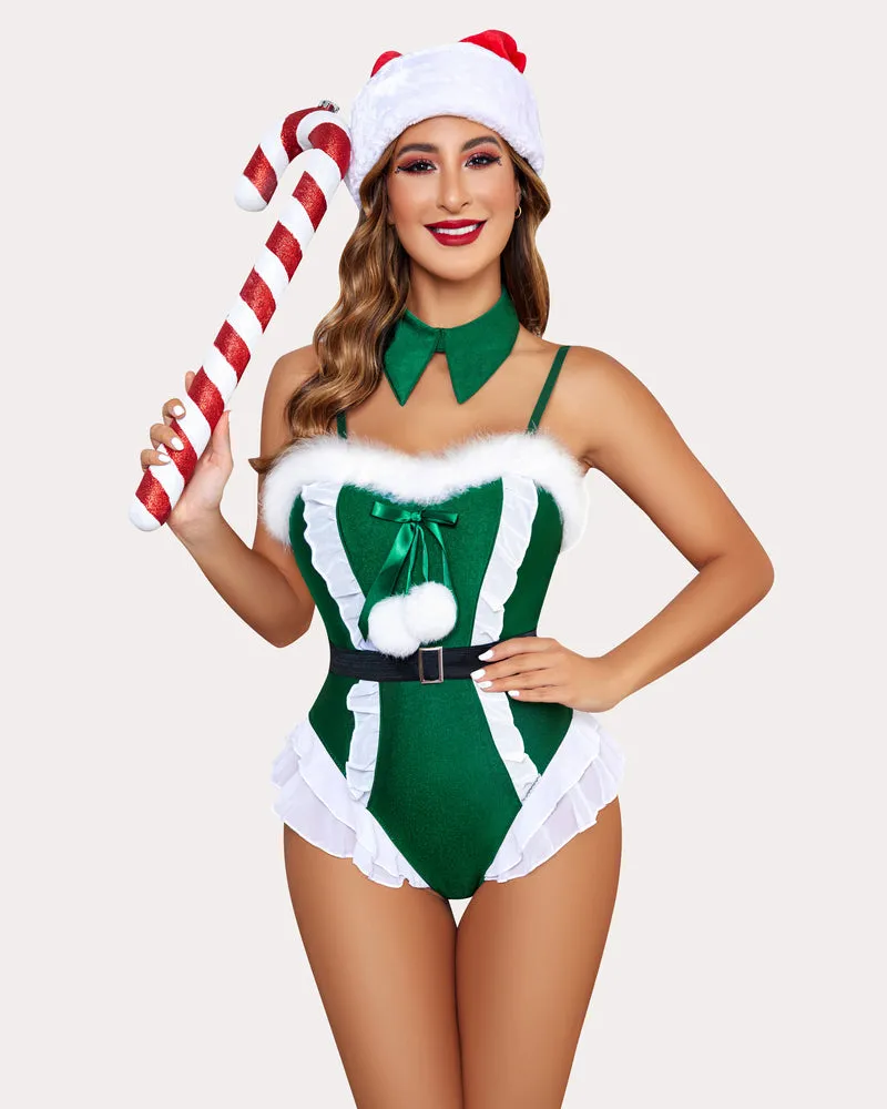 Christmas Santa Ruffle Bodysuit with Belt