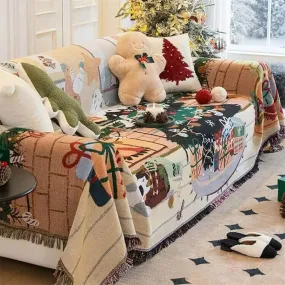 Christmas-Themed Soft Jacquard Knitted Decorative Couch Cover