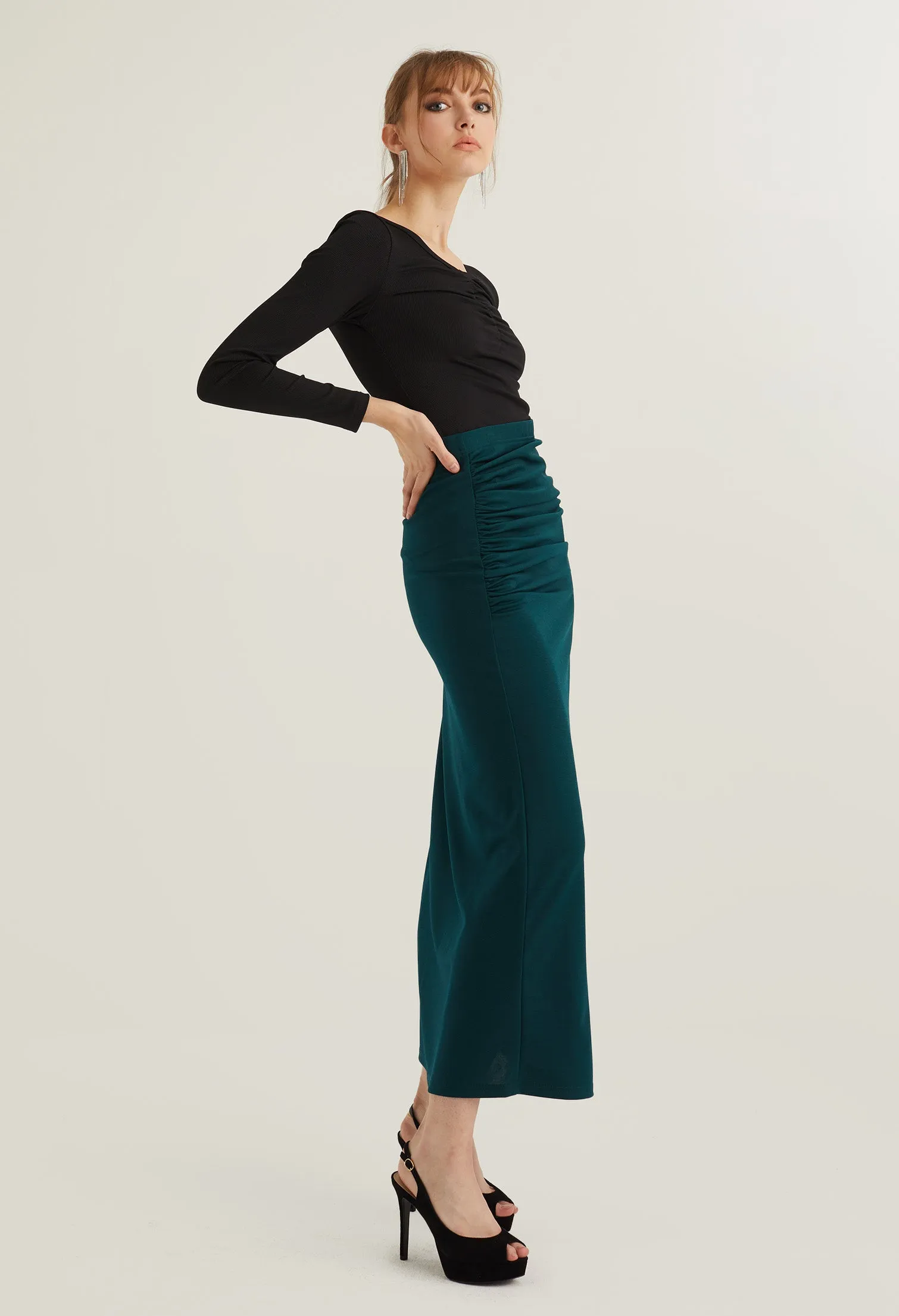 Cinch Detail Straight Cut Maxi Skirt