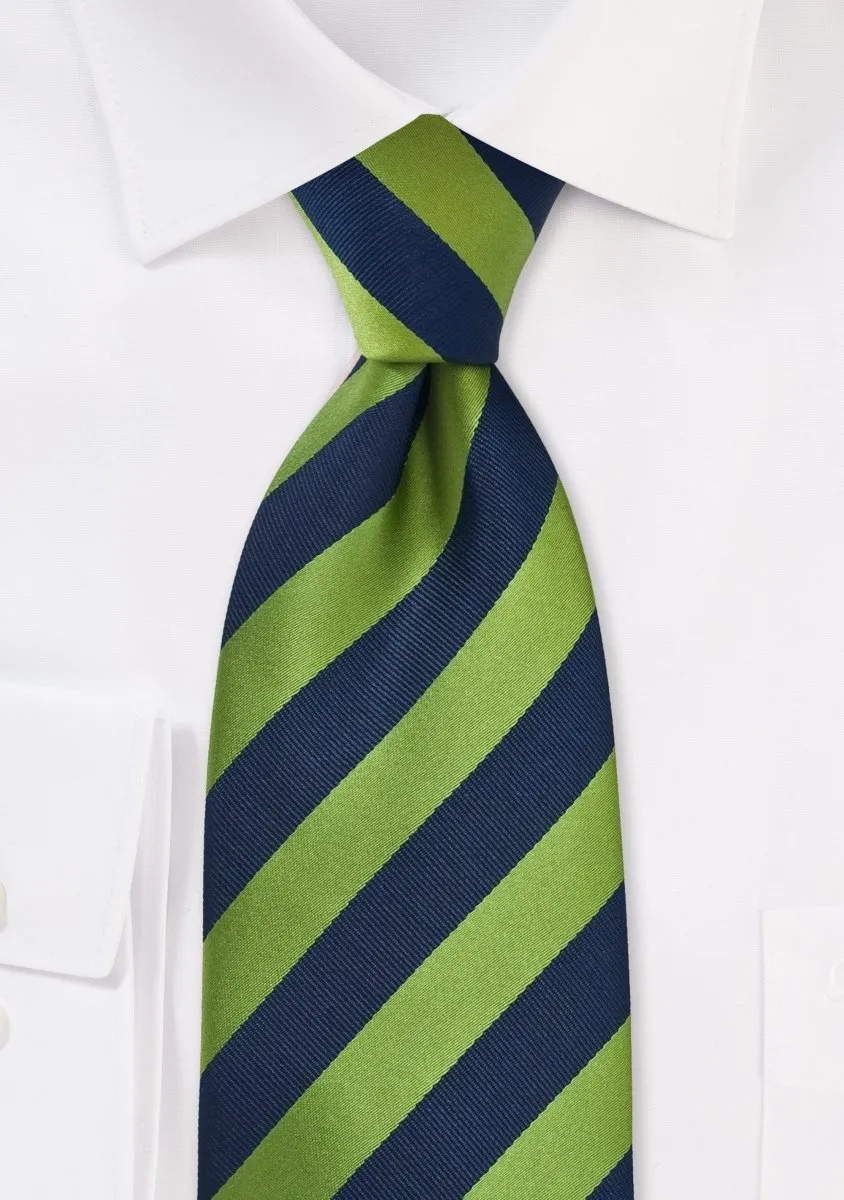 Citrus Green and Navy Repp&Regimental Striped Necktie