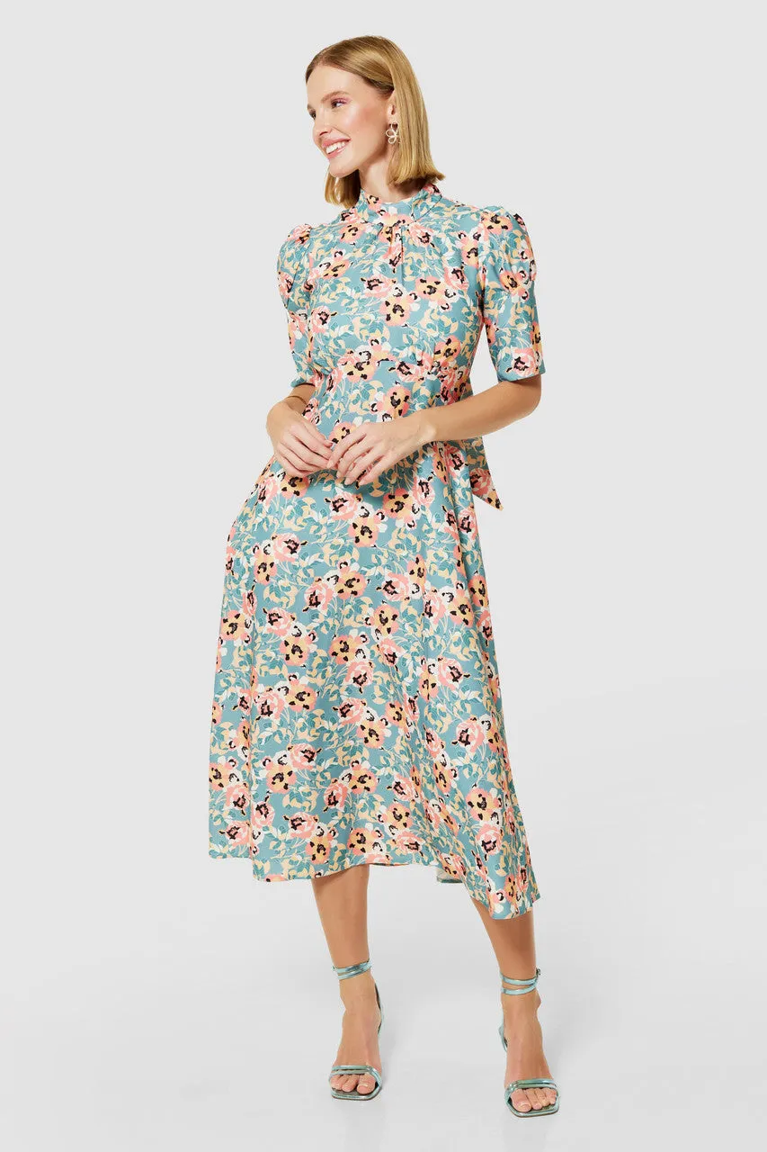 Closet London Apricot Floral High Neck Midi Dress