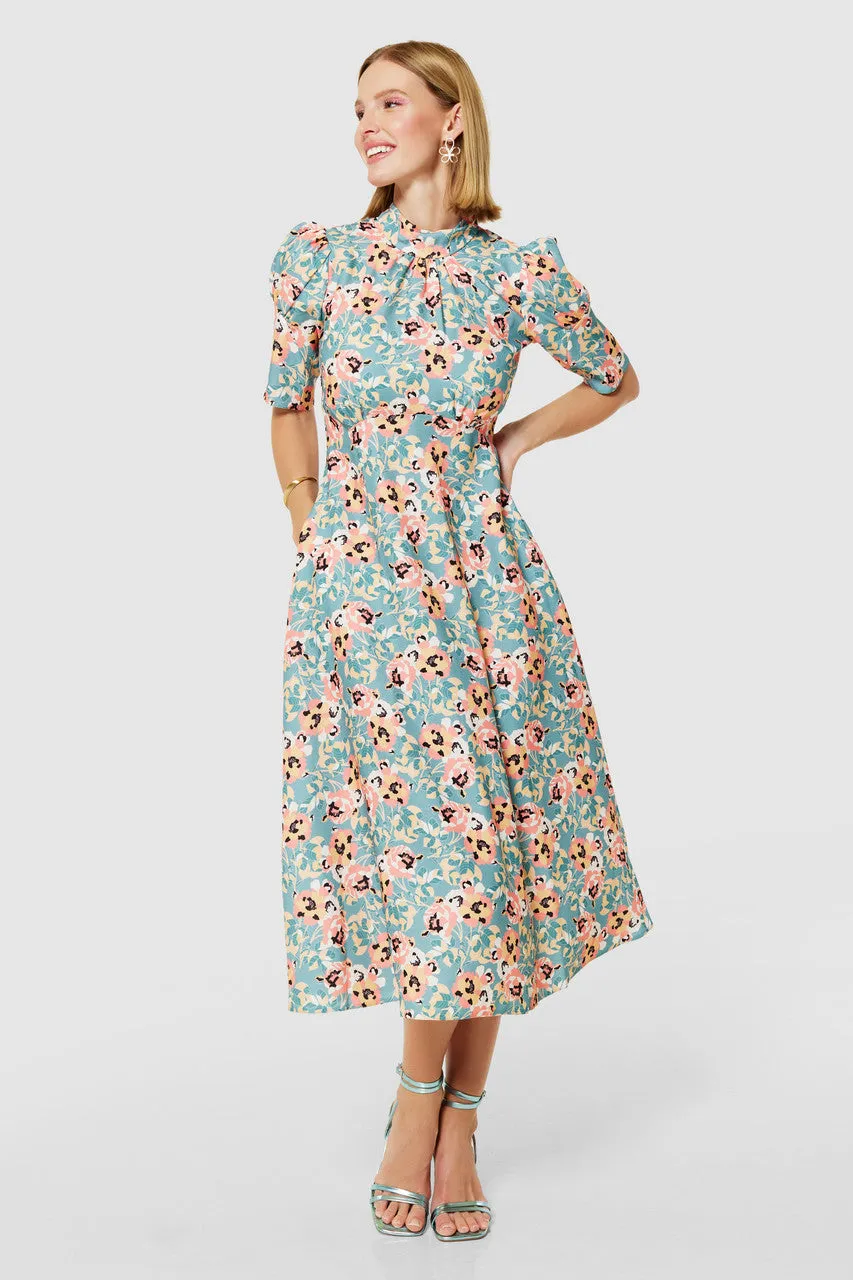 Closet London Apricot Floral High Neck Midi Dress