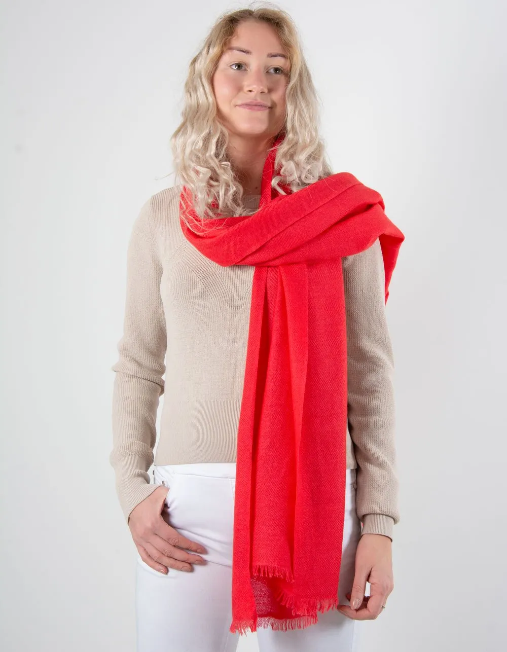 Coral Red Cashmere Scarf