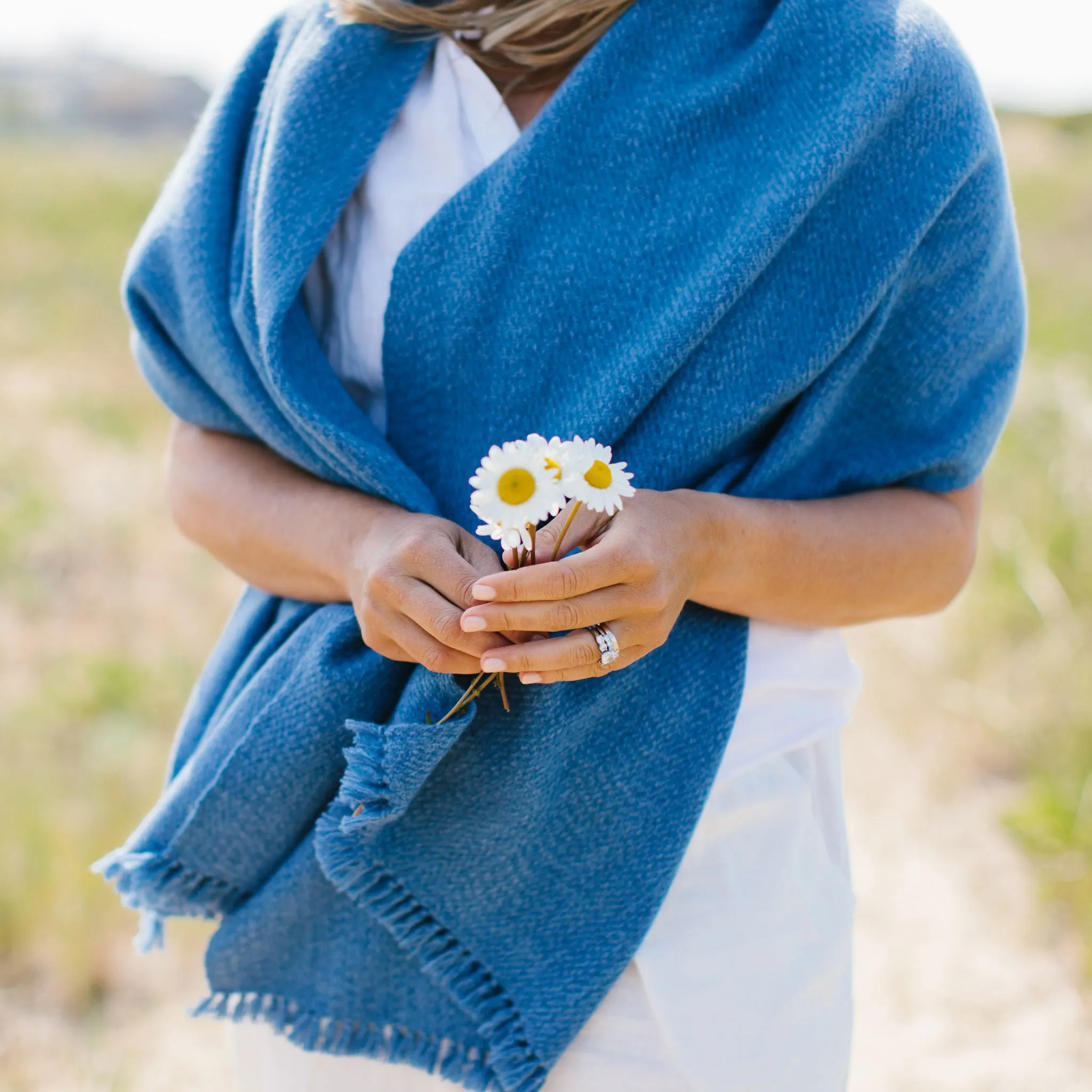 Cornflower Blue Handwoven Cashmere Throw