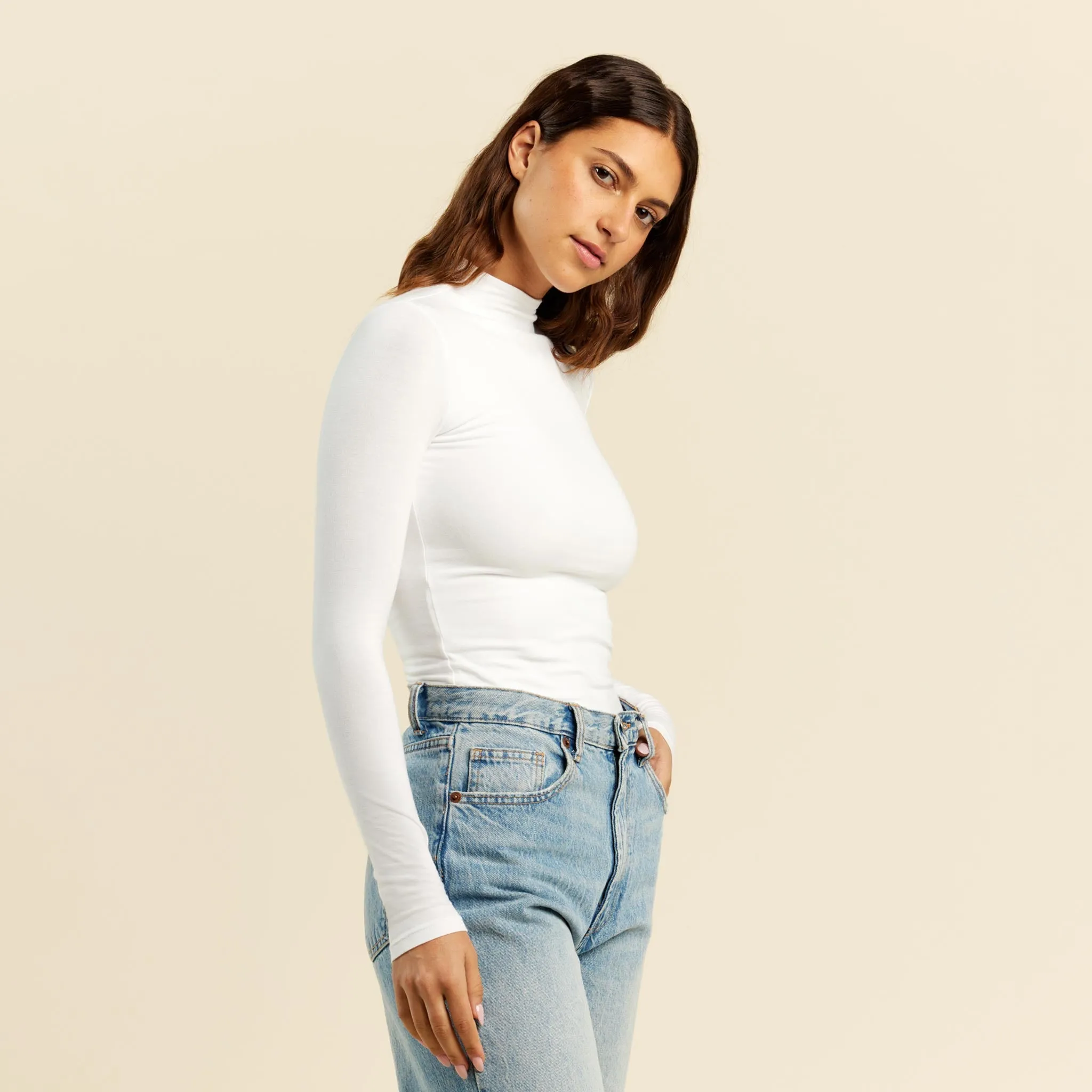 Cotton Mock Neck Shirt | White