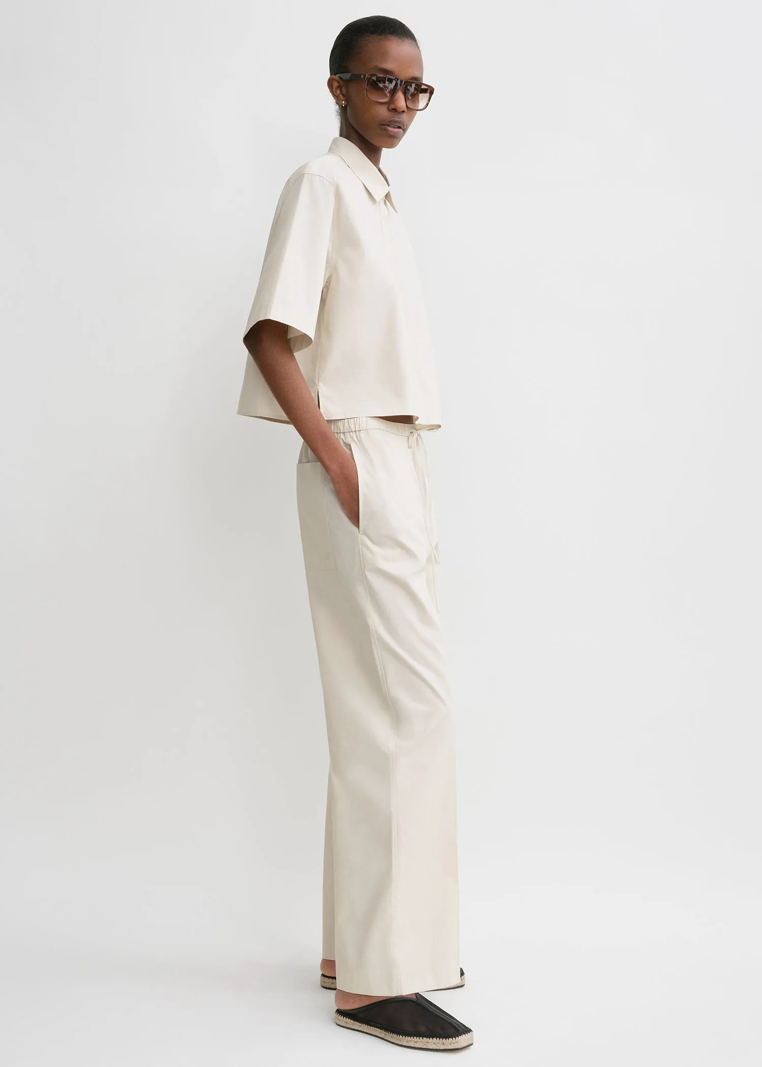 Cropped cotton-poplin shirt stone