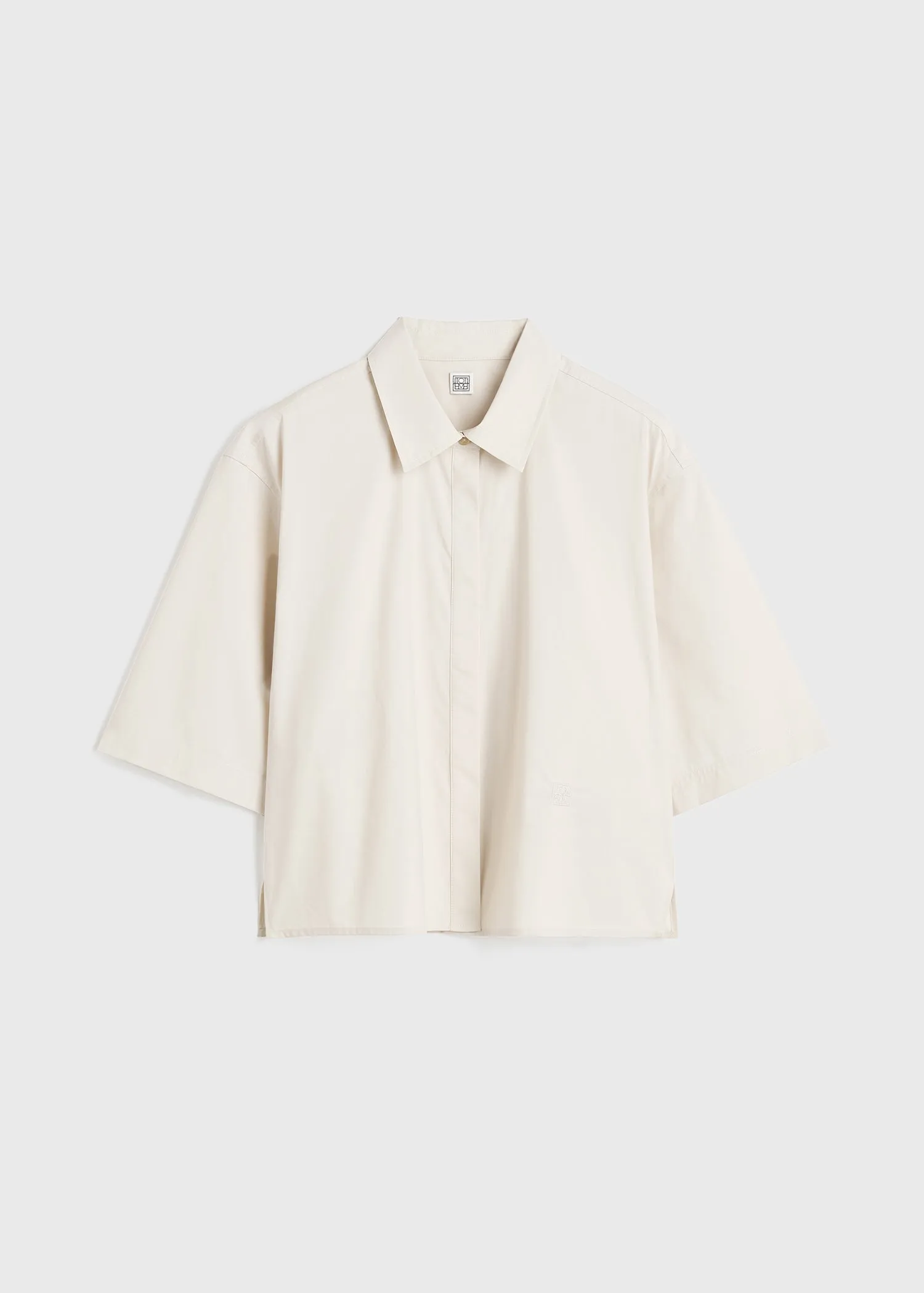 Cropped cotton-poplin shirt stone