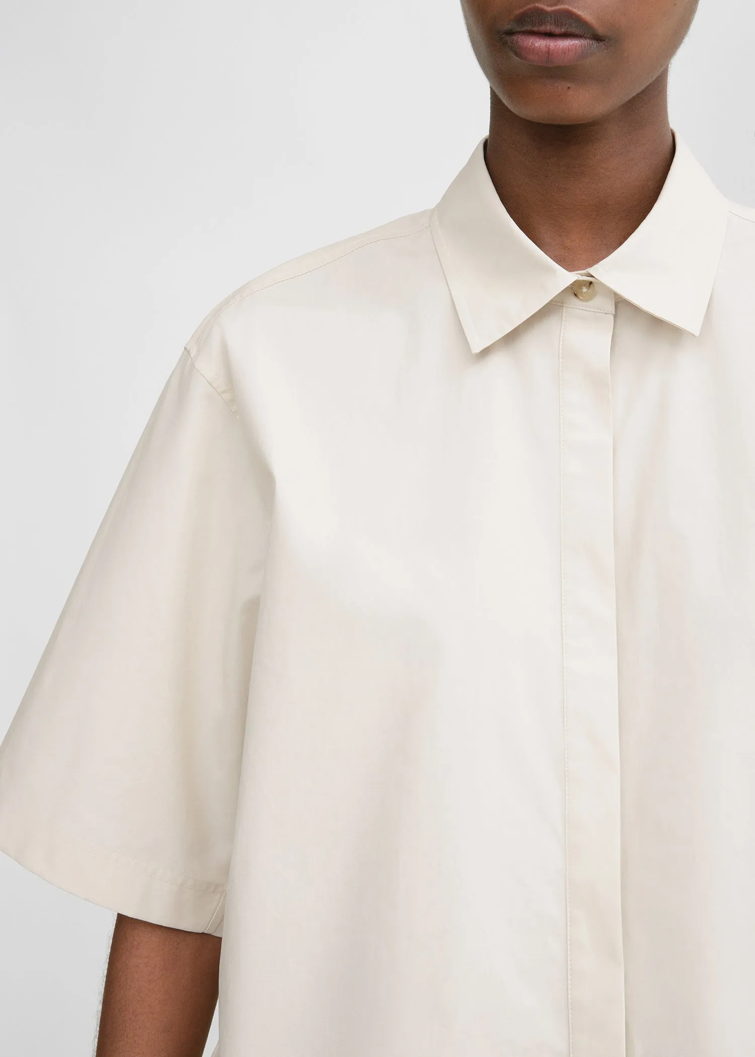 Cropped cotton-poplin shirt stone