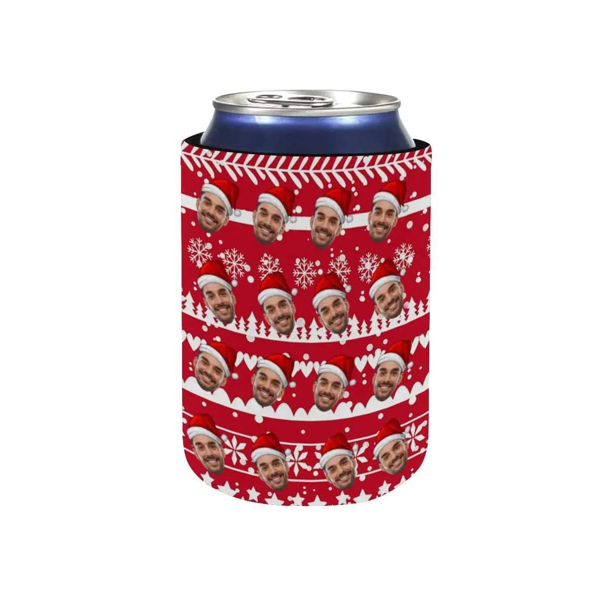 Custom Can Cooler With Boyfriend face Personalized Christmas Red Hat Neoprene Koozies Non Slip for Beer Cans and Bottles