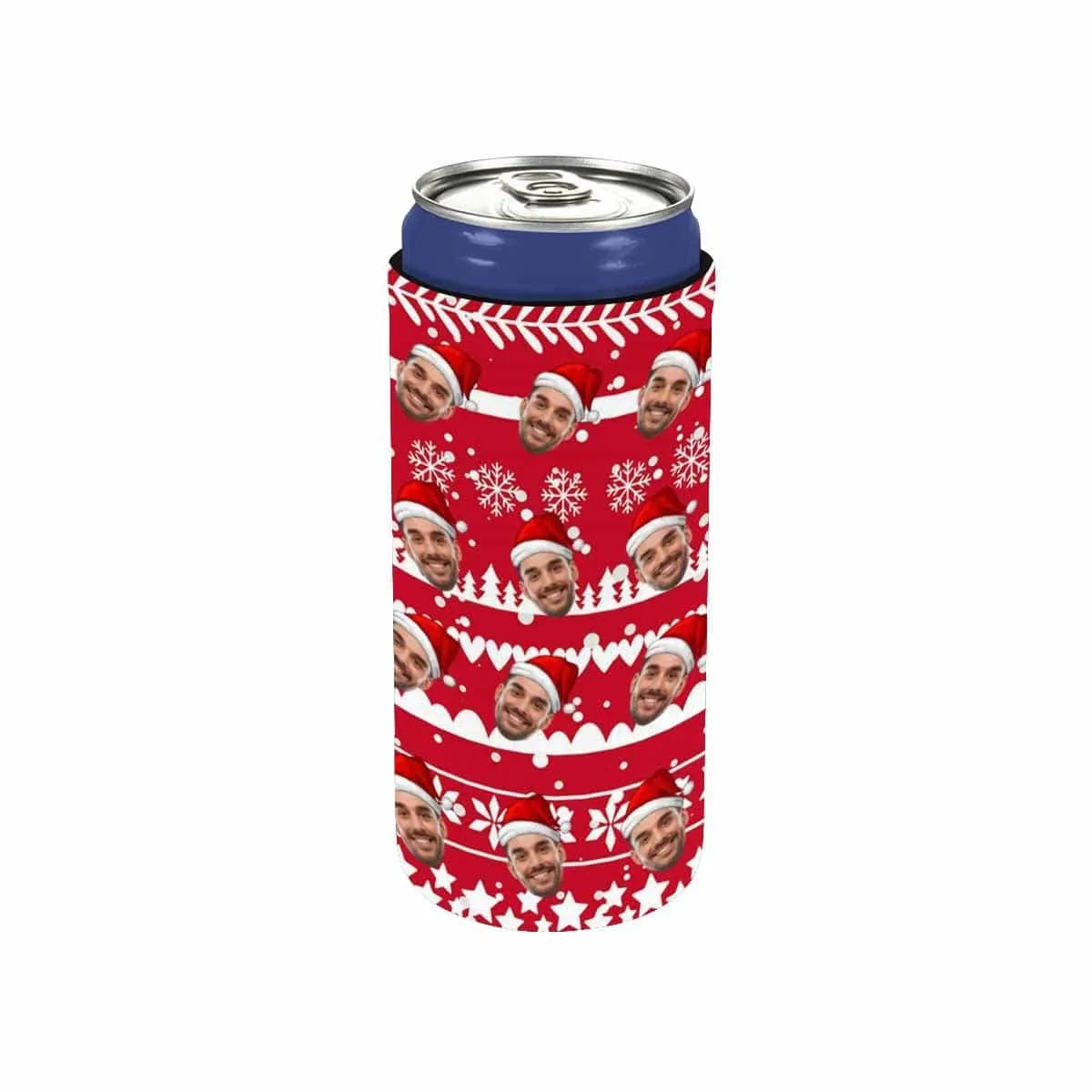 Custom Can Cooler With Boyfriend face Personalized Christmas Red Hat Neoprene Koozies Non Slip for Beer Cans and Bottles