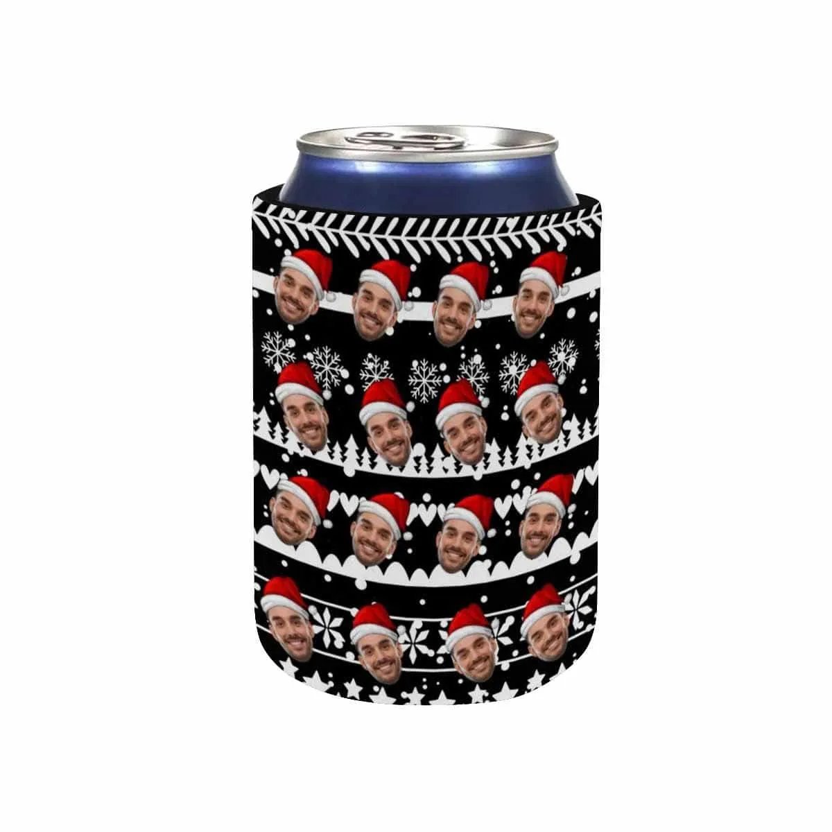 Custom Can Cooler With Boyfriend face Personalized Christmas Red Hat Neoprene Koozies Non Slip for Beer Cans and Bottles