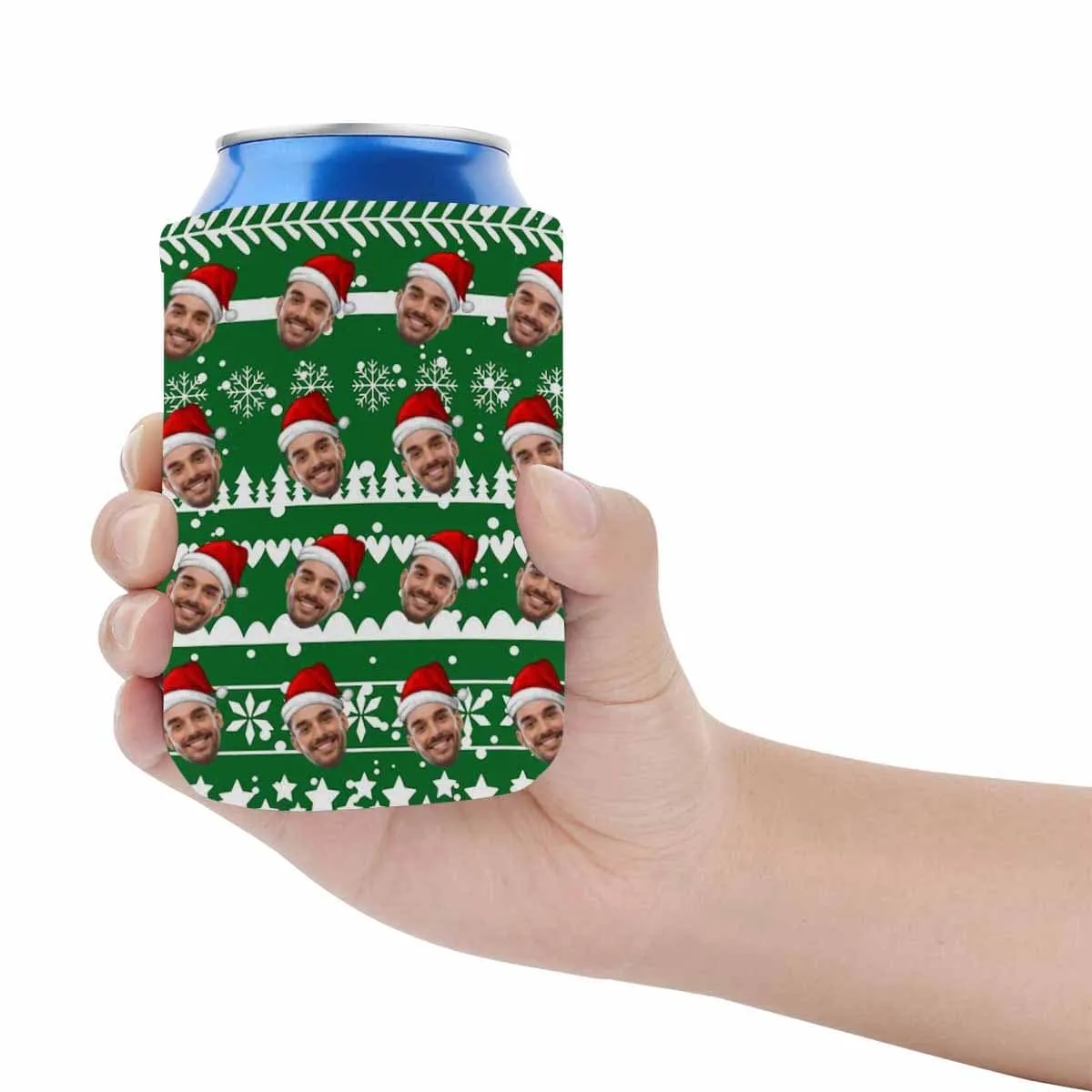 Custom Can Cooler With Boyfriend face Personalized Christmas Red Hat Neoprene Koozies Non Slip for Beer Cans and Bottles