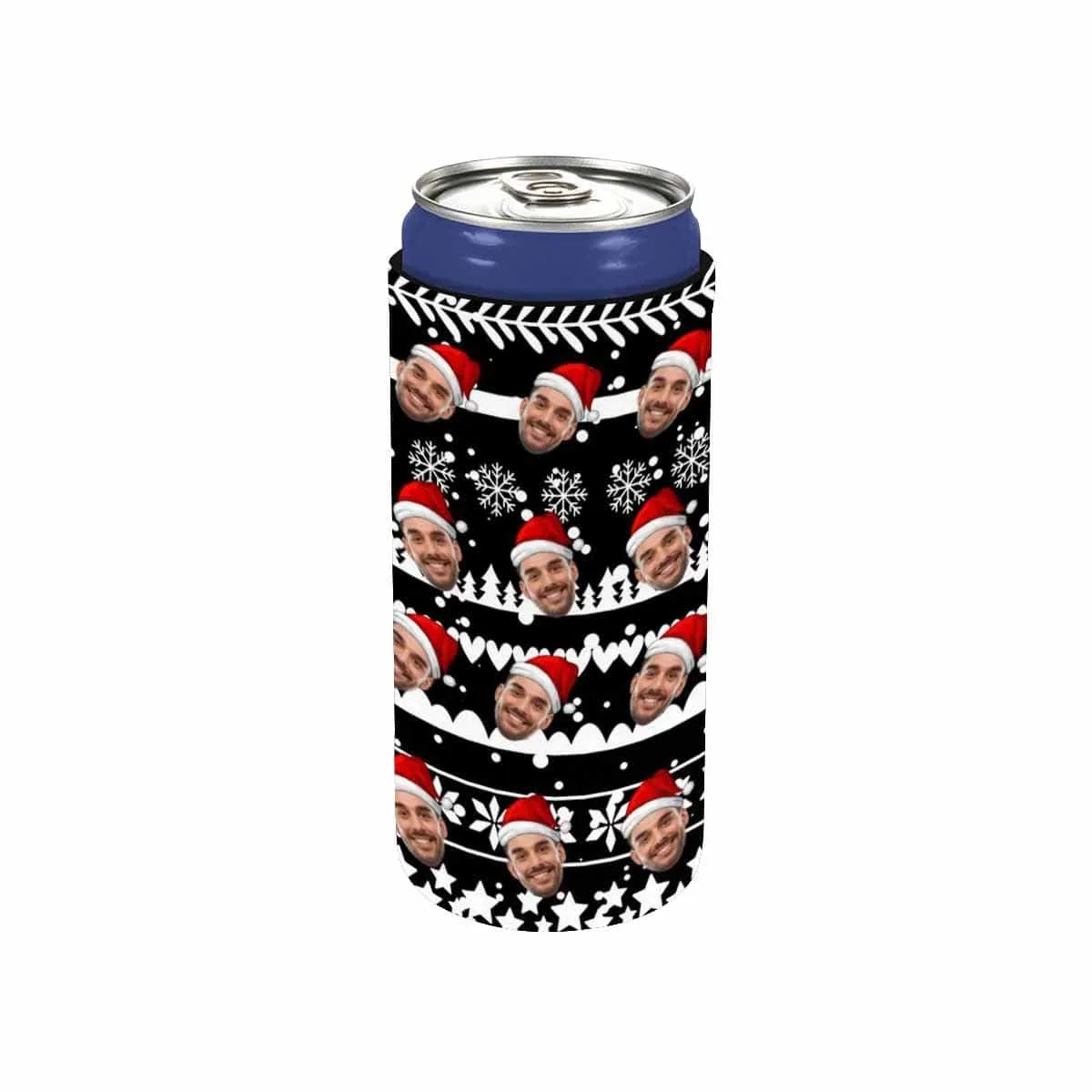 Custom Can Cooler With Boyfriend face Personalized Christmas Red Hat Neoprene Koozies Non Slip for Beer Cans and Bottles