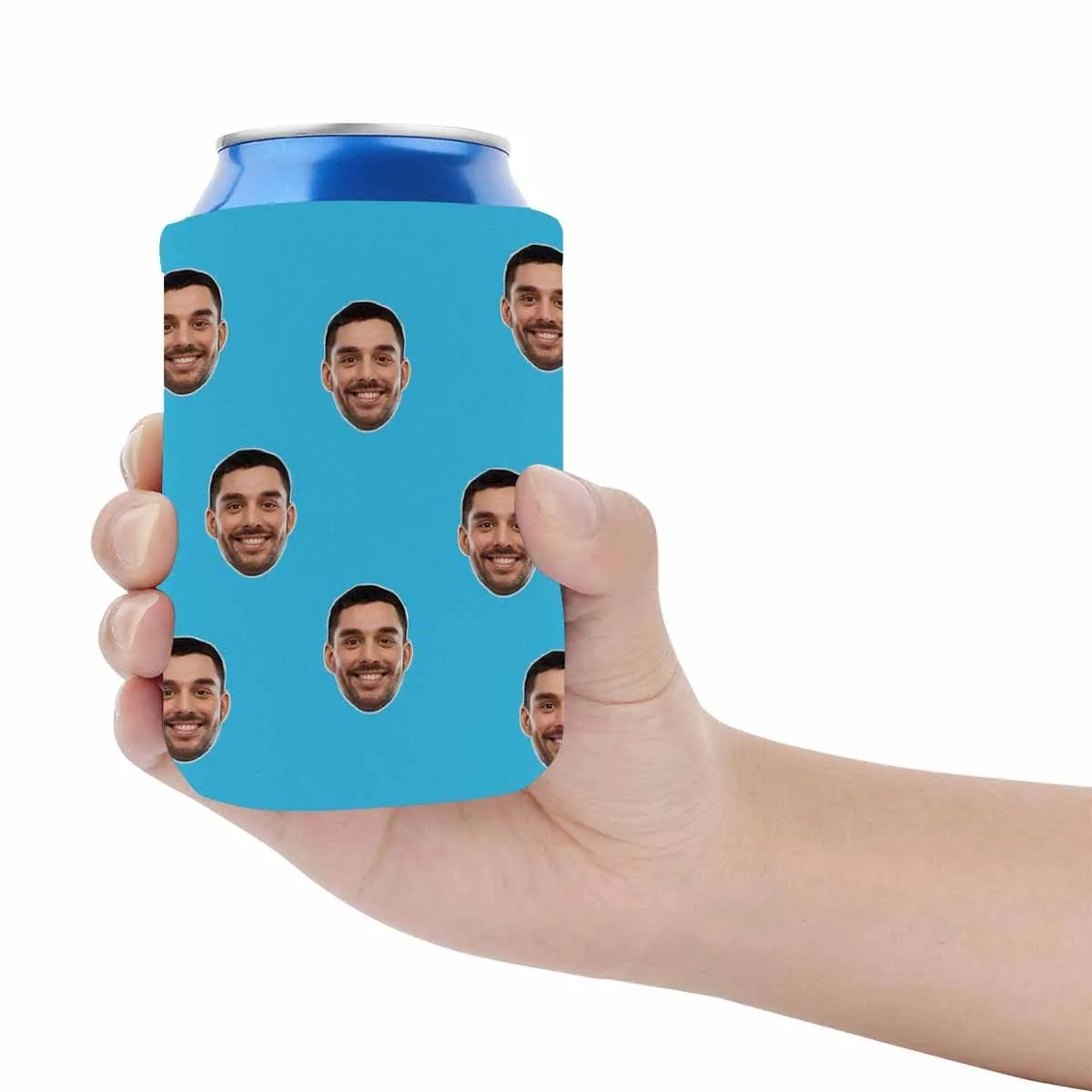 Custom Can Cooler With Boyfriend face Personalized Pluriceps Blue Neoprene Koozies Non Slip for Beer Cans and Bottles