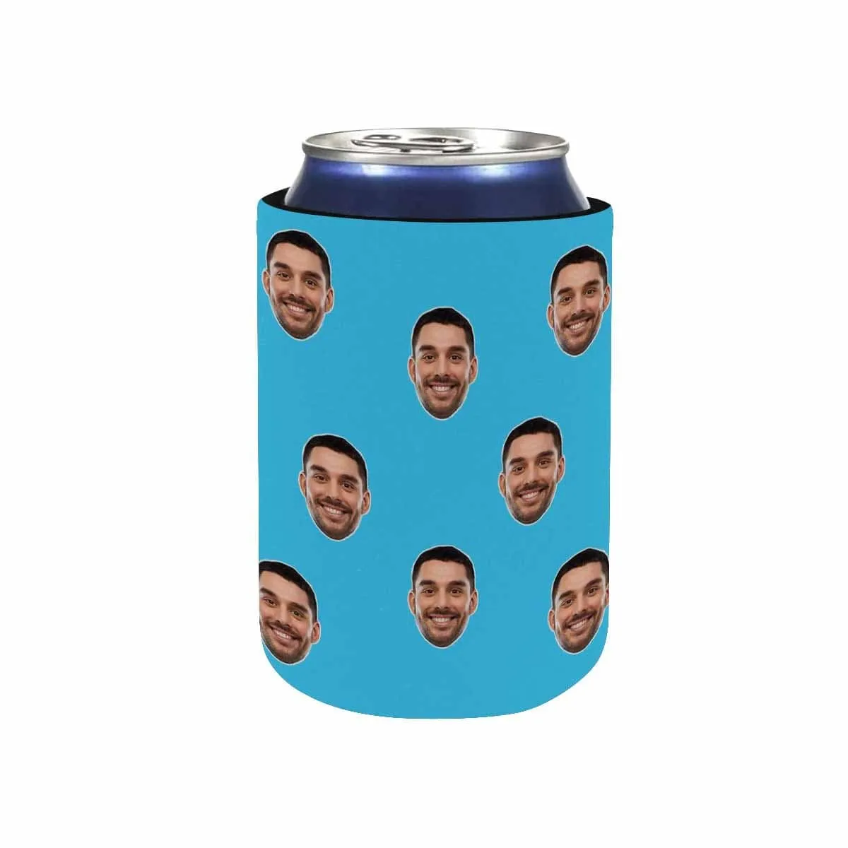 Custom Can Cooler With Boyfriend face Personalized Pluriceps Blue Neoprene Koozies Non Slip for Beer Cans and Bottles