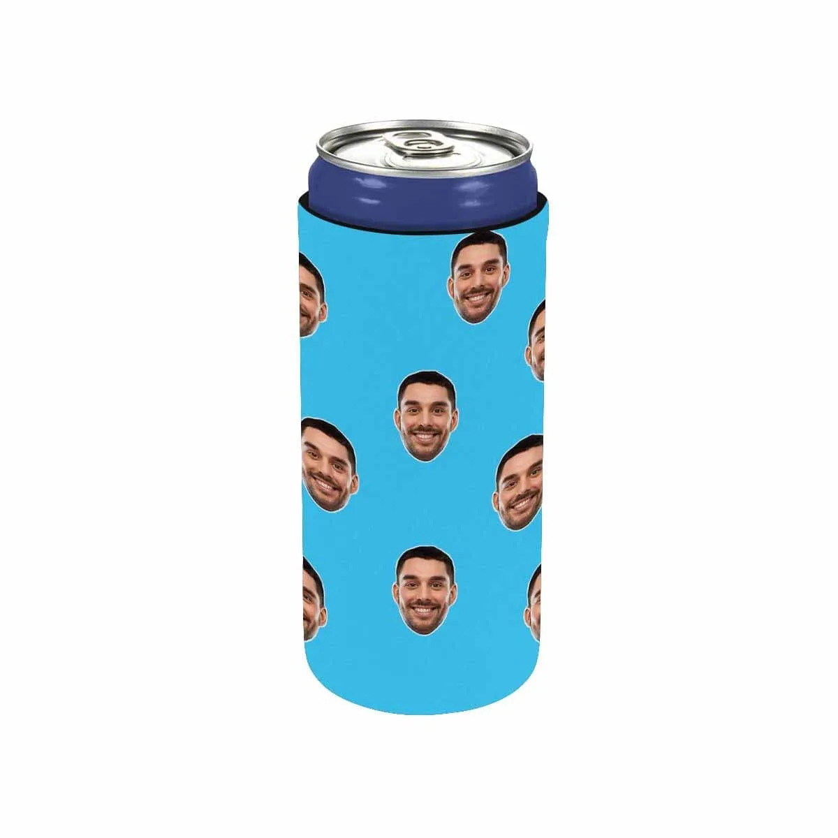 Custom Can Cooler With Boyfriend face Personalized Pluriceps Blue Neoprene Koozies Non Slip for Beer Cans and Bottles