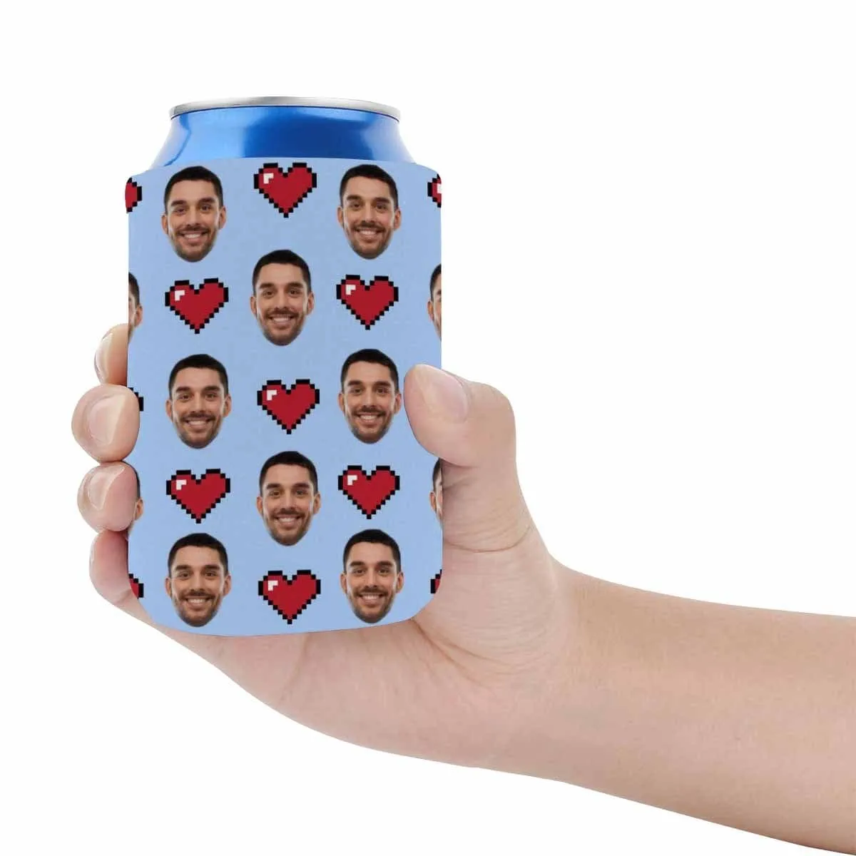 Custom Can Cooler With Boyfriend face Personalized Red Heart Neoprene Koozies Non Slip for Beer Cans and Bottles