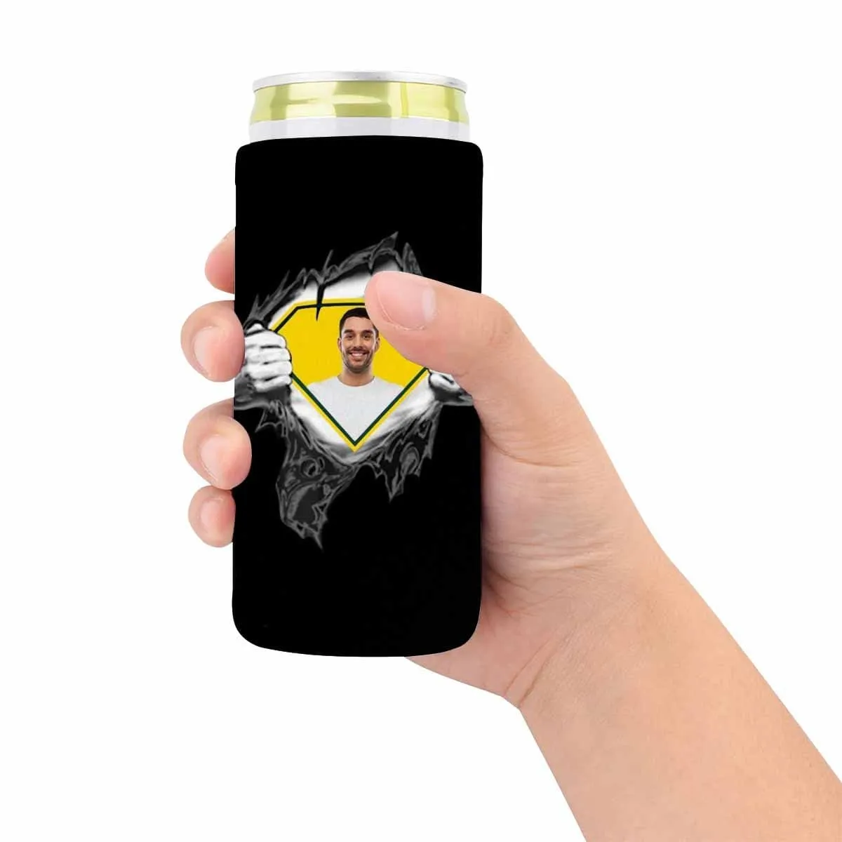 Custom Can Cooler With Boyfriend face Personalized Super Man Black Neoprene Koozies Non Slip for Beer Cans and Bottles