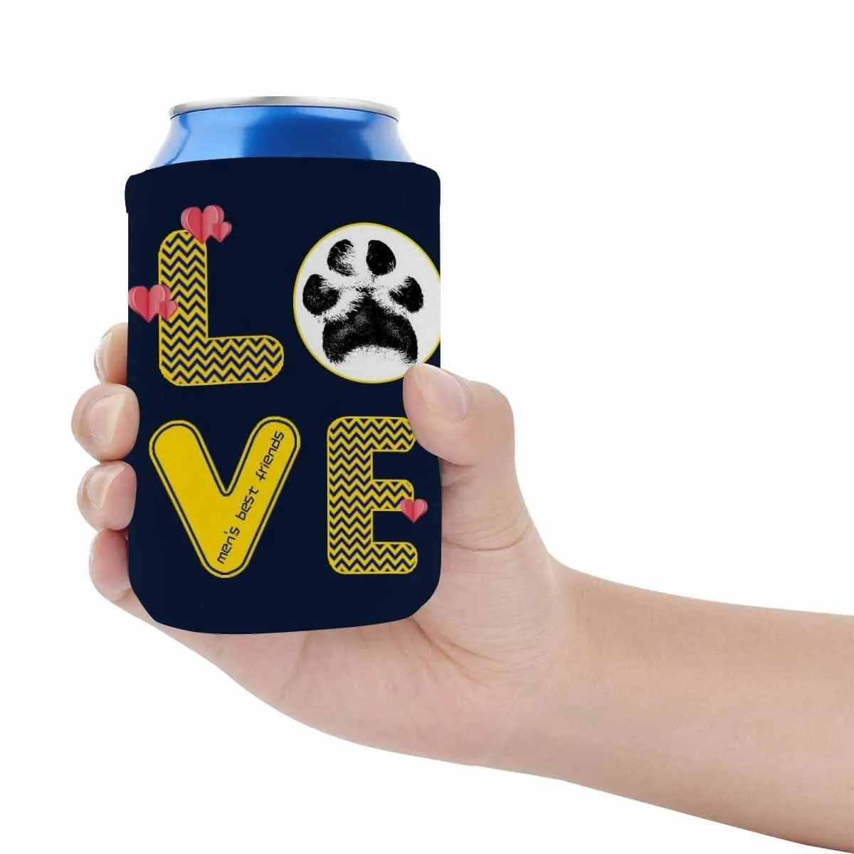 Custom Can Cooler With Paw Love Personalized Photo Neoprene Koozies Non Slip for Beer Cans and Bottles