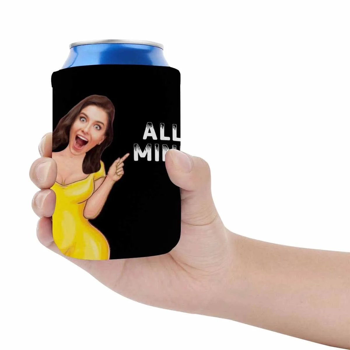 Custom Can Cooler With Photo Personalized All Mine Black Neoprene Koozies Non Slip for Beer Cans and Bottles